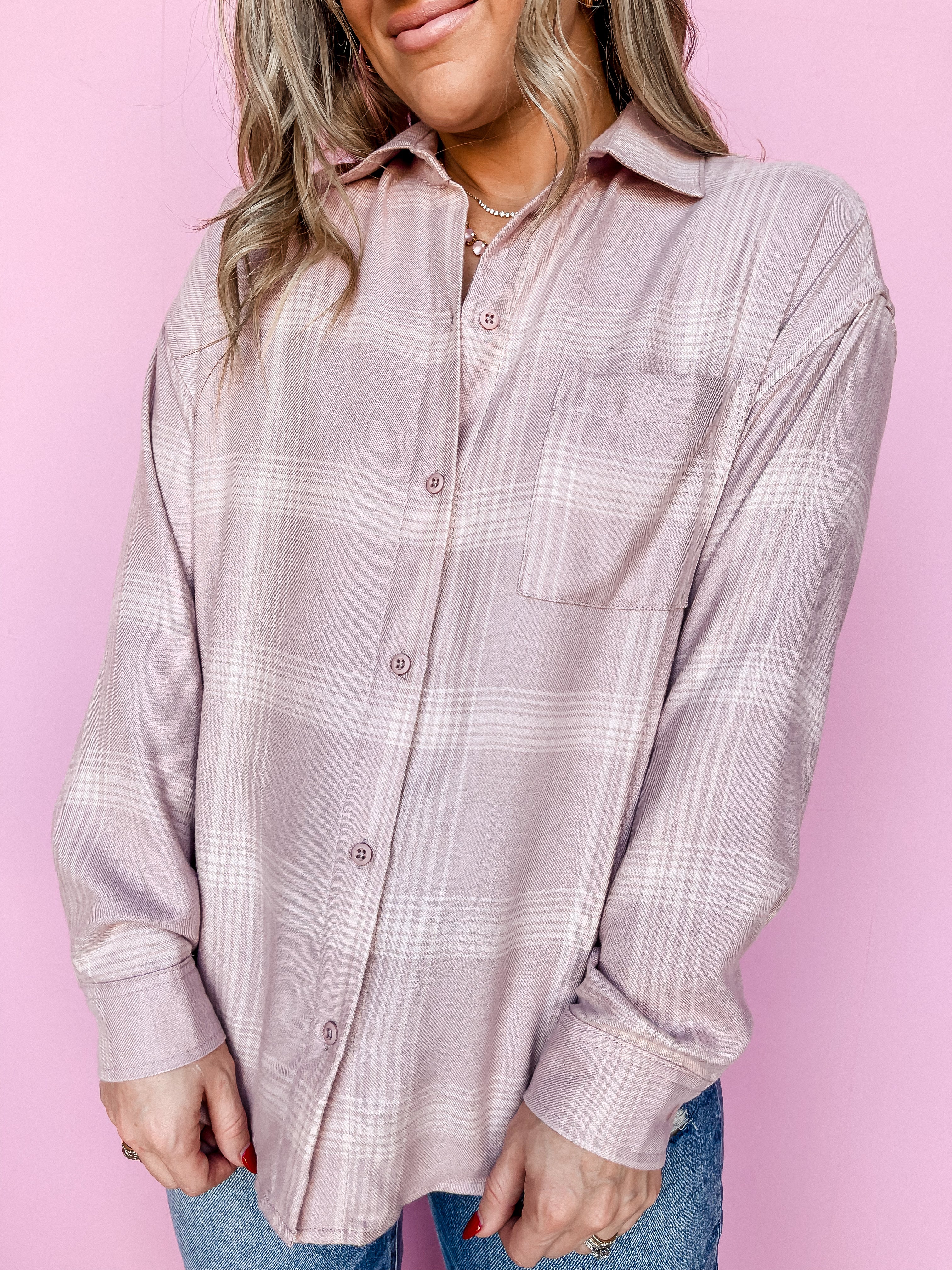[Z Supply] River Plaid Button Up-Smoked Rose