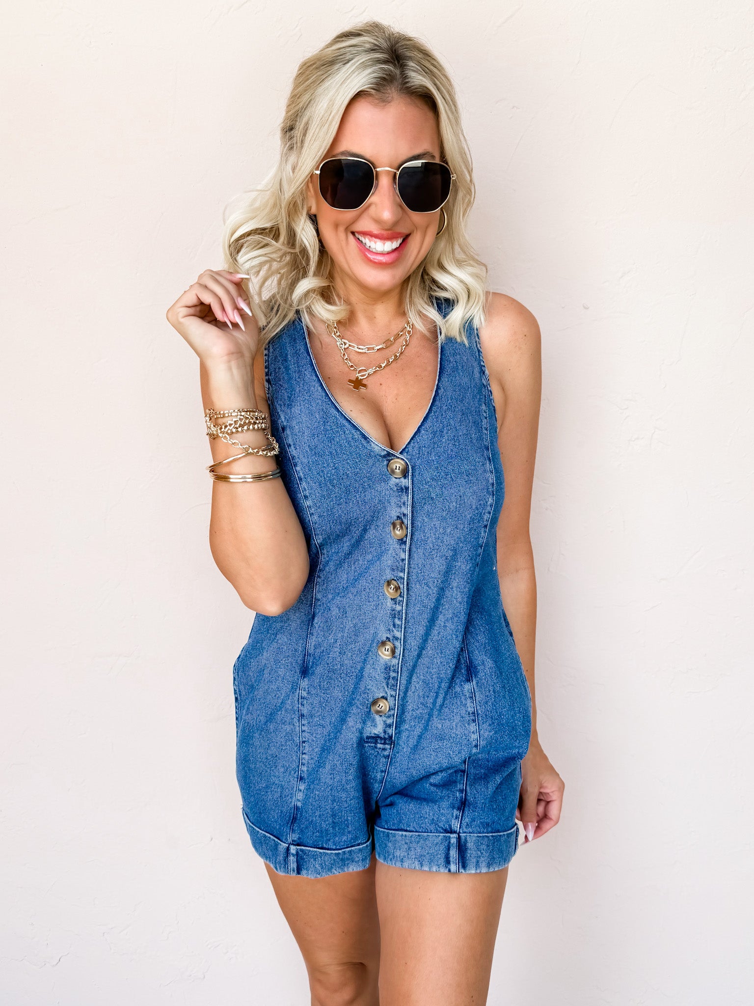 Picture Perfect Sleeveless Denim Romper