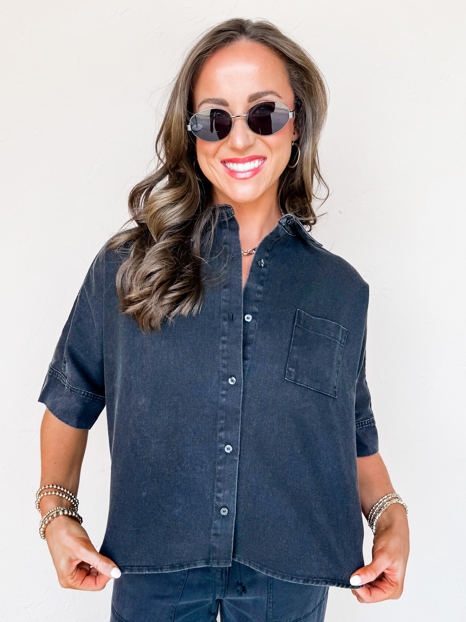 Plain And Simple Denim Button Front Top