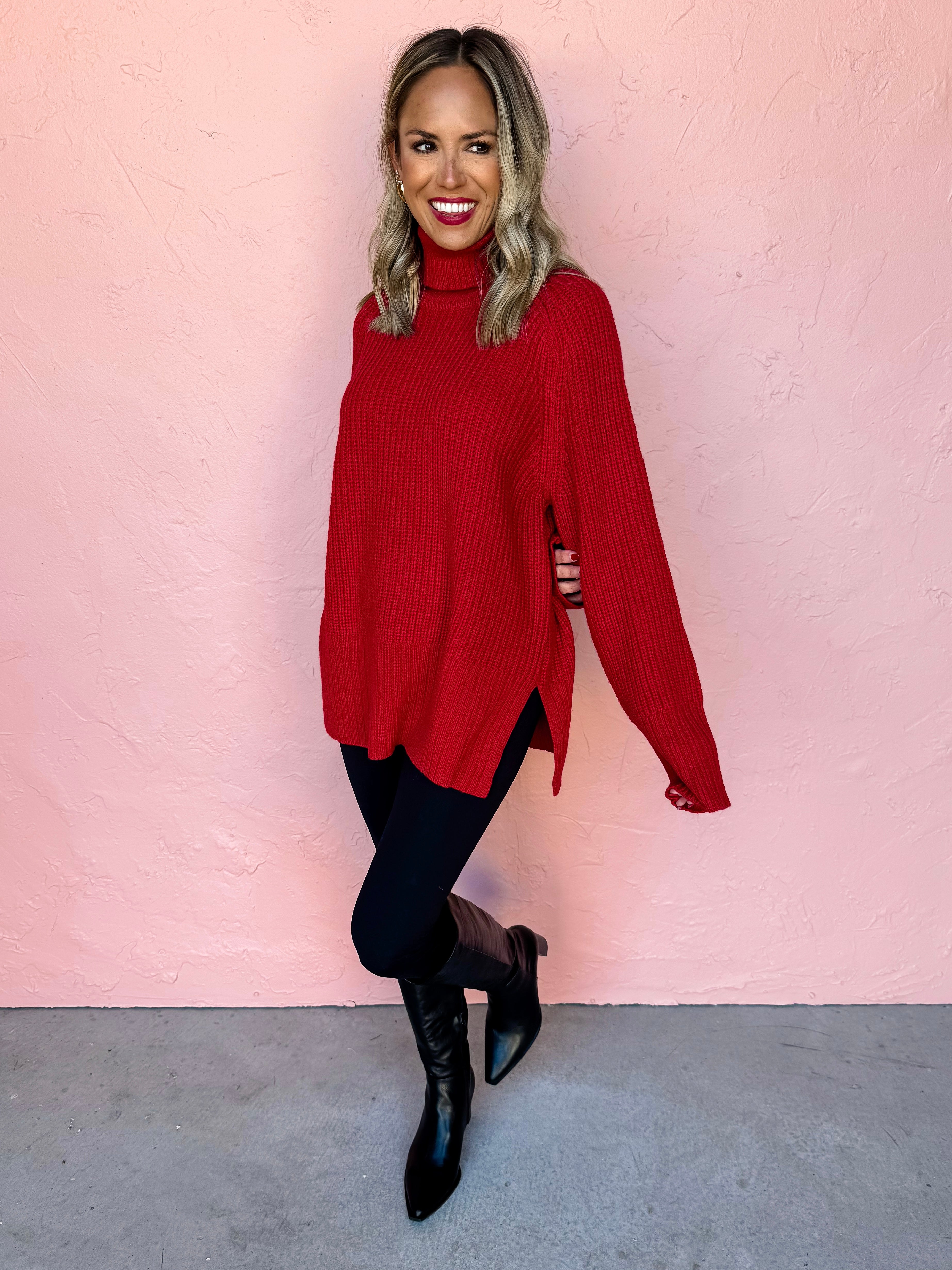 Plain And Simple Turtle Neck Sweater-Red