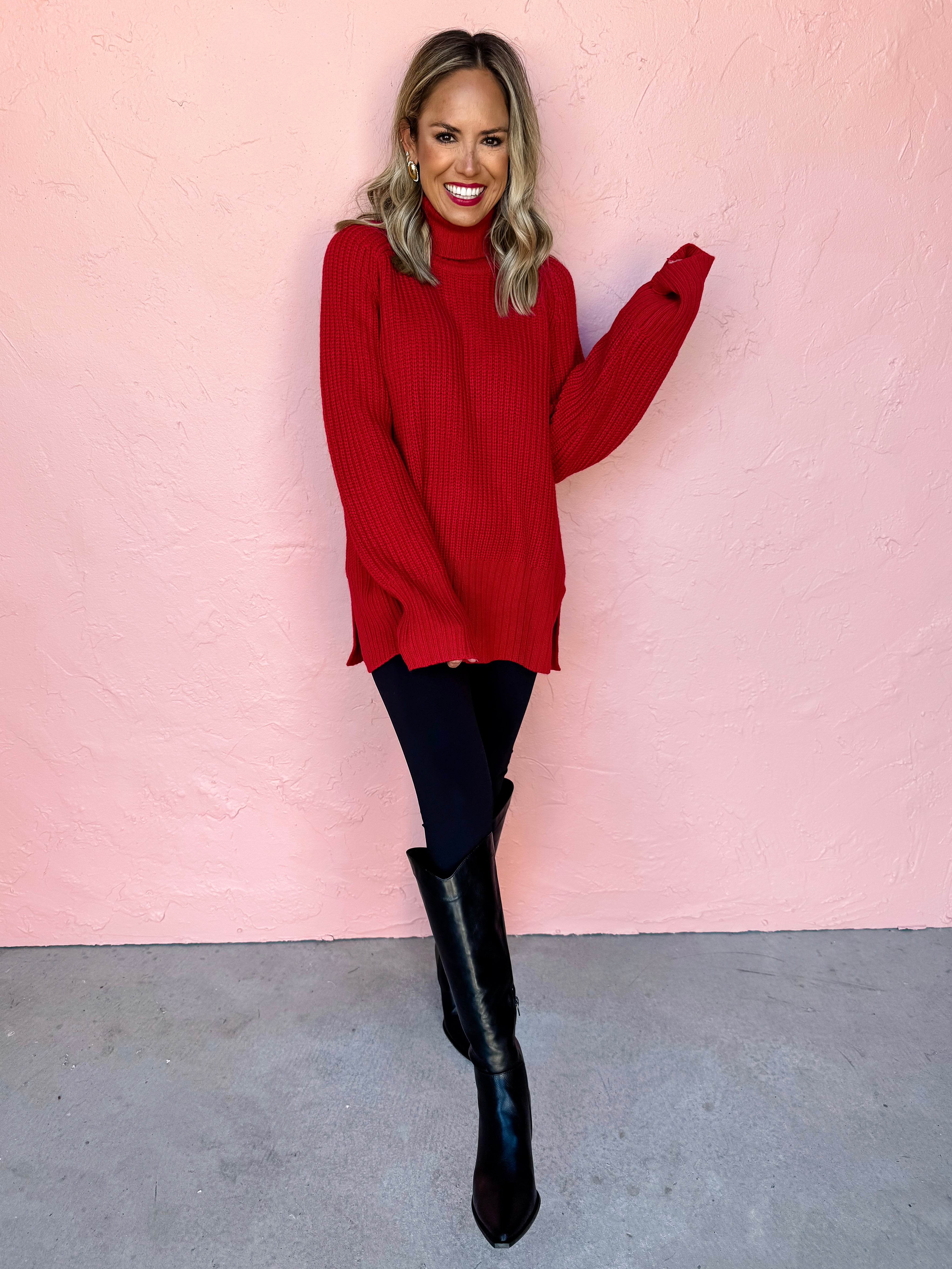 Plain And Simple Turtle Neck Sweater-Red