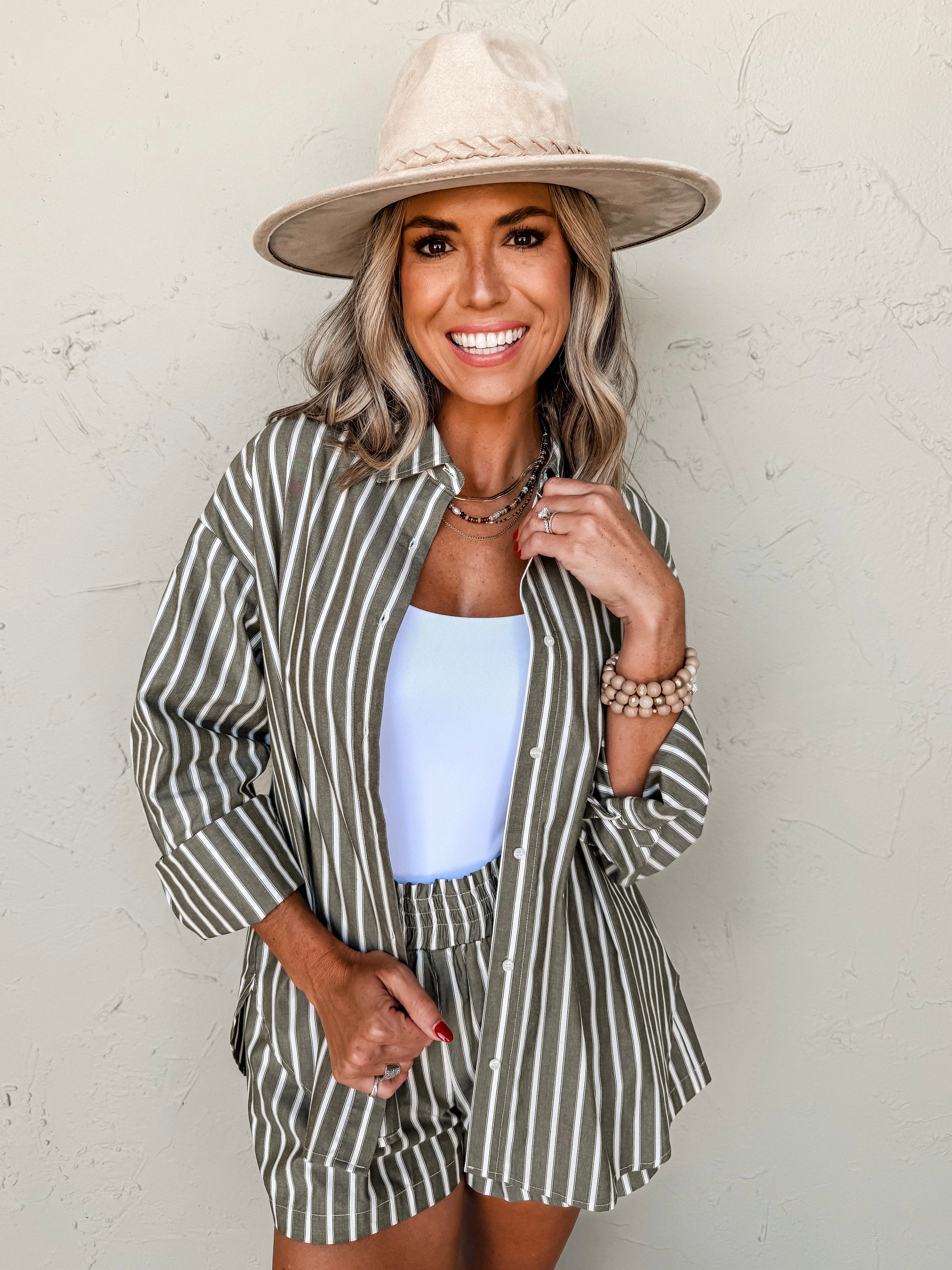 Playing For Keeps Striped Button Front Top