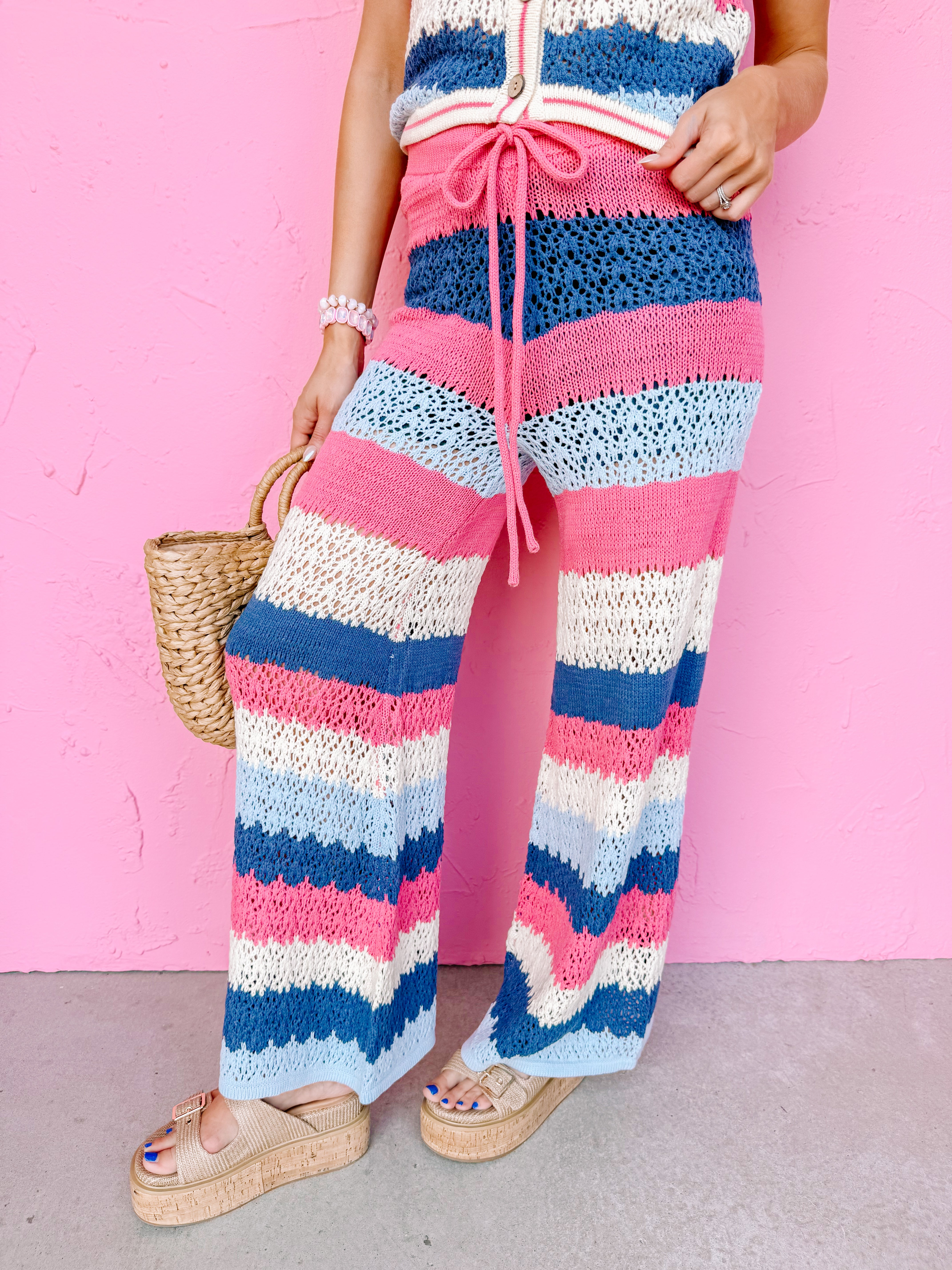 Presley Crochet Stripe Pant Set