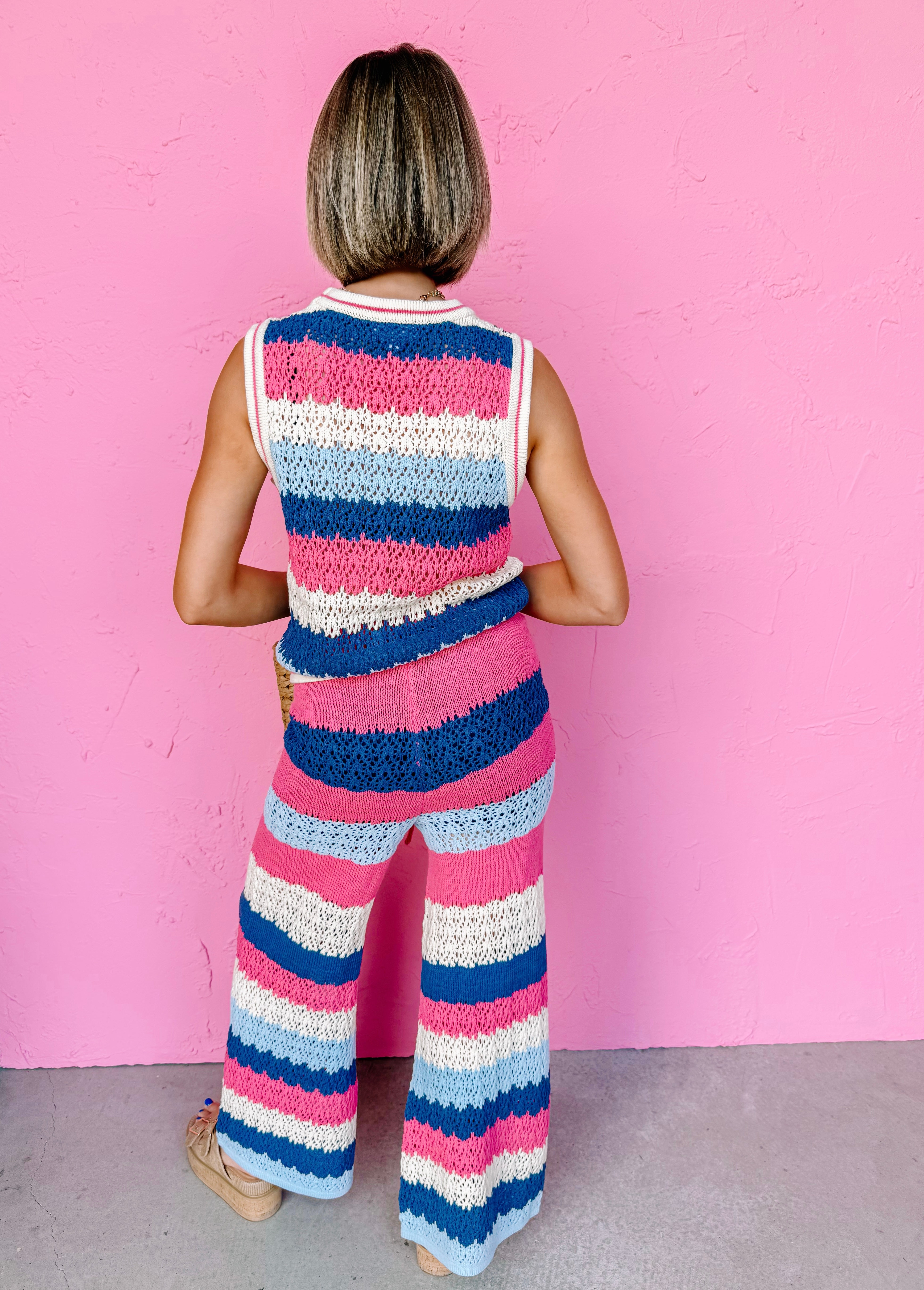 Presley Crochet Stripe Pant Set