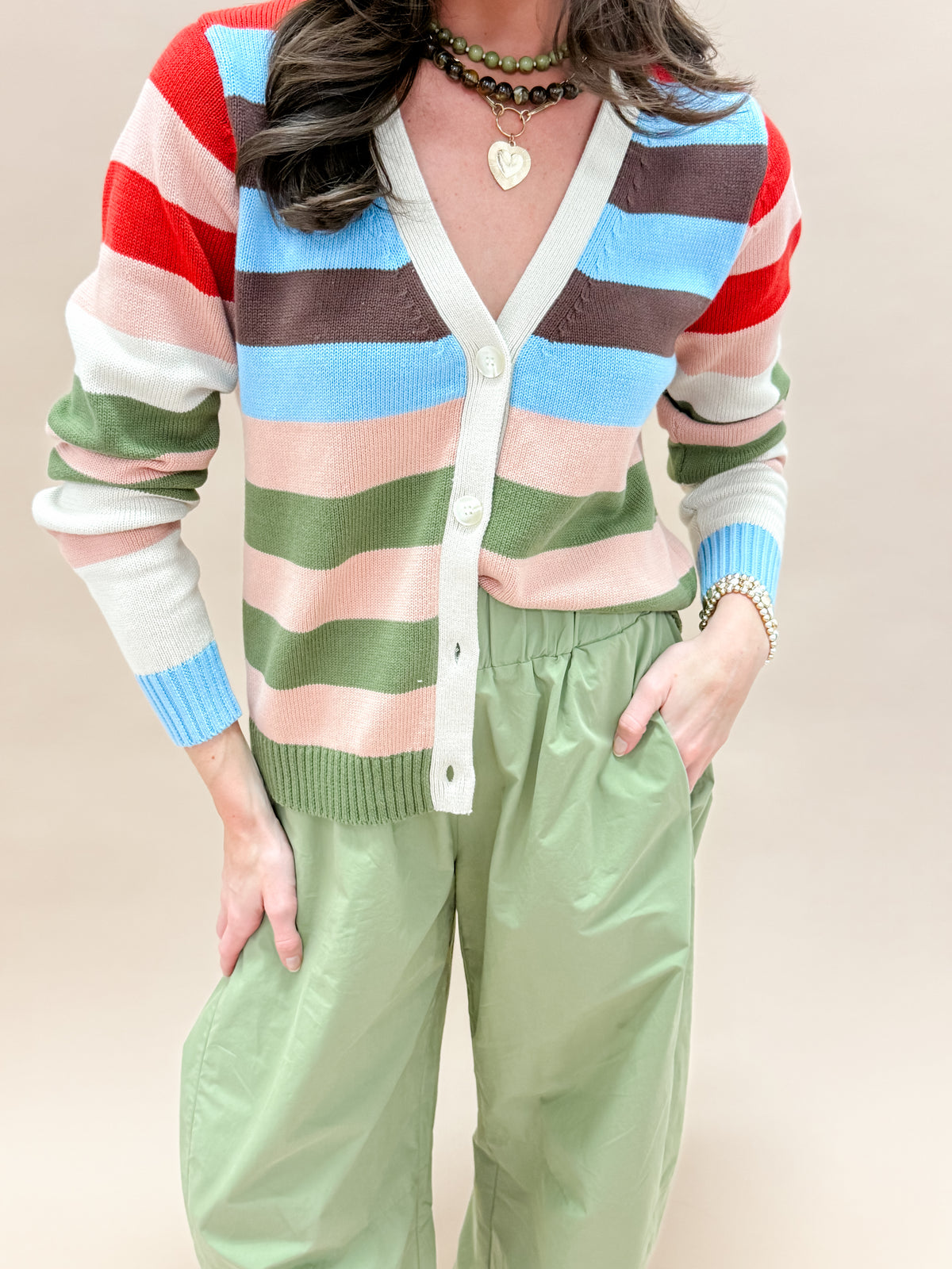 Preston Striped V Neck Cardigan