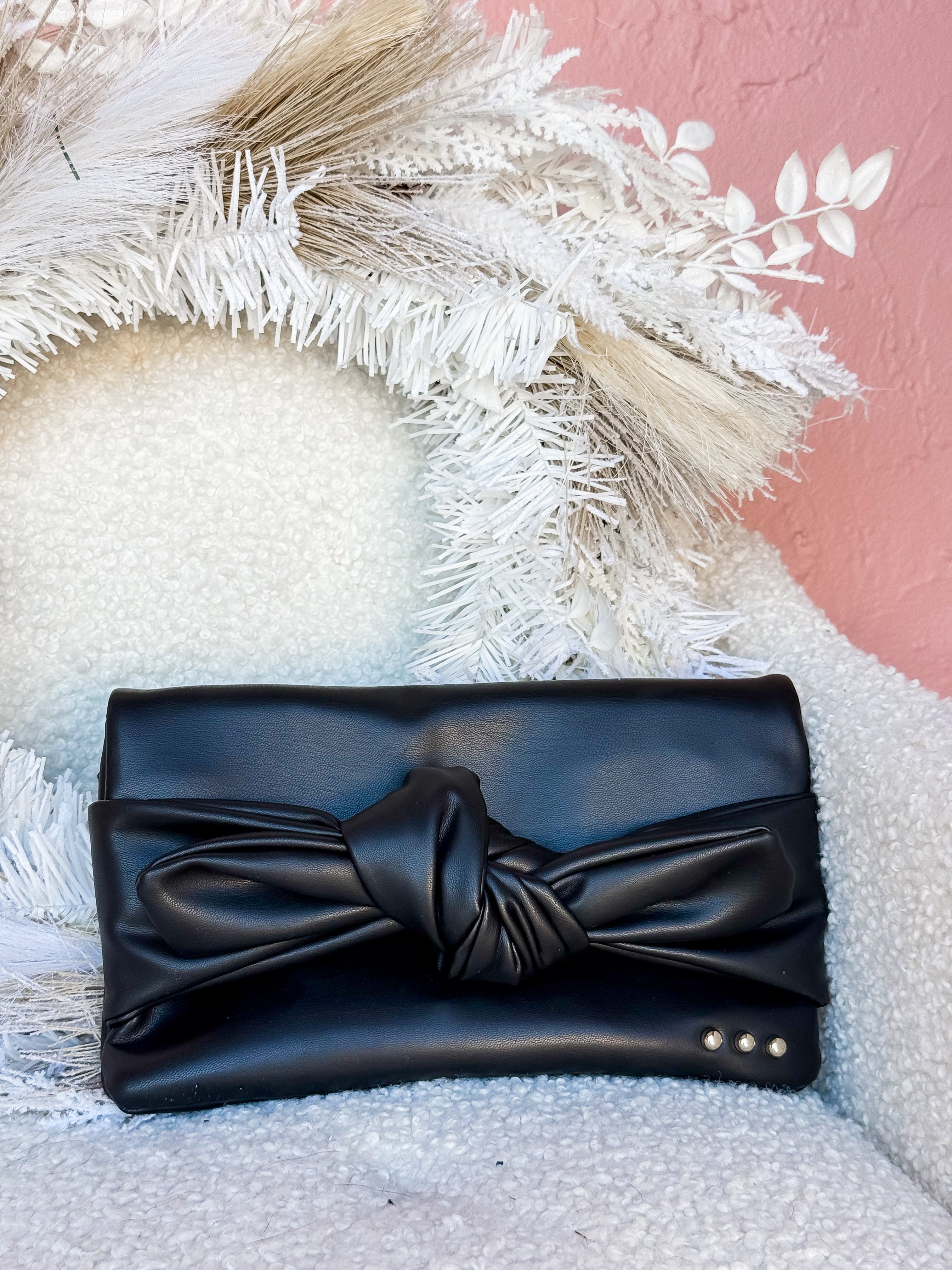 Pretty Simple Billie Bow Clutch Crossbody Bag Black