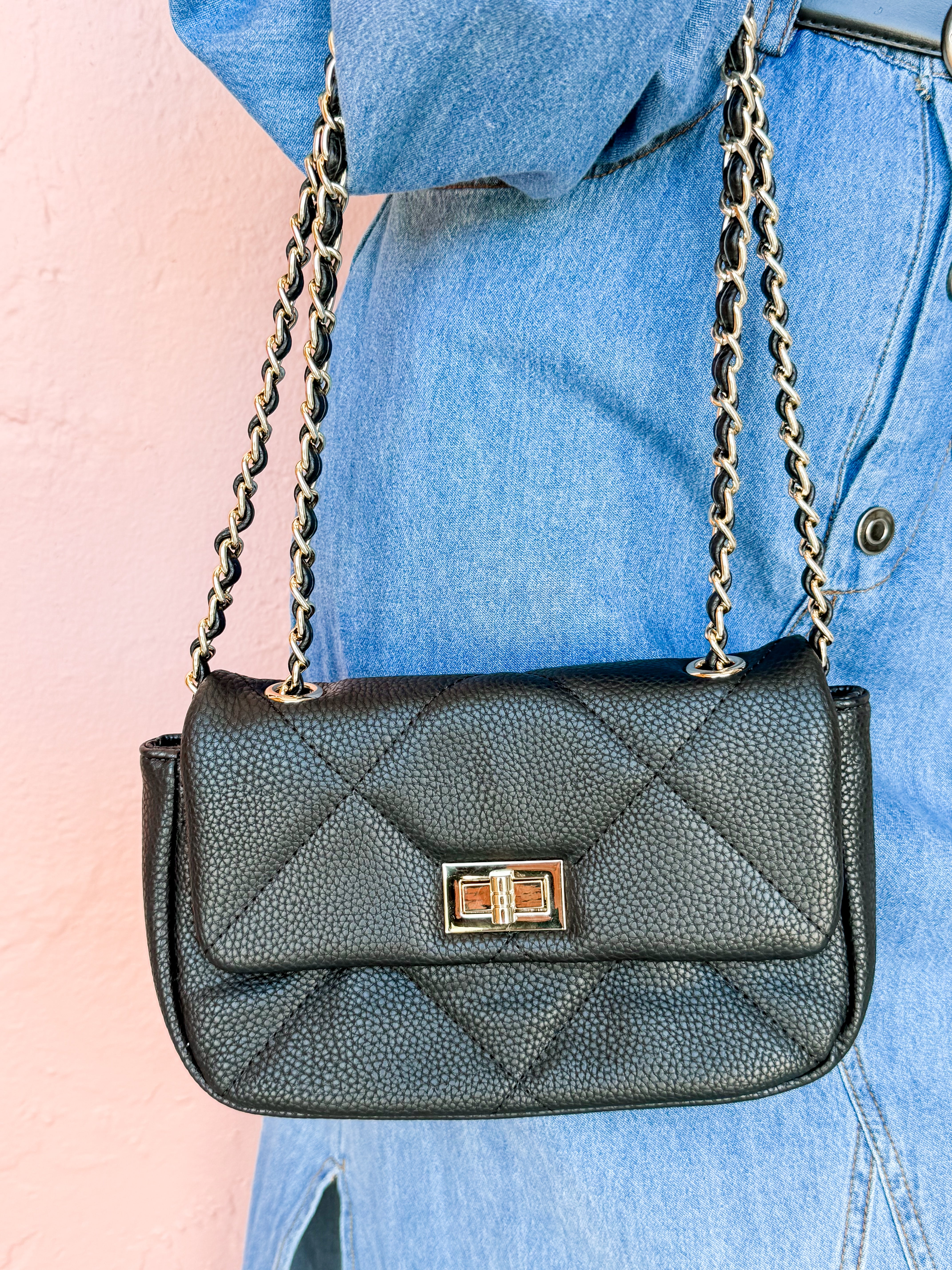 [Pretty Simple] Queenie Quilted Crossbody Bag-Black