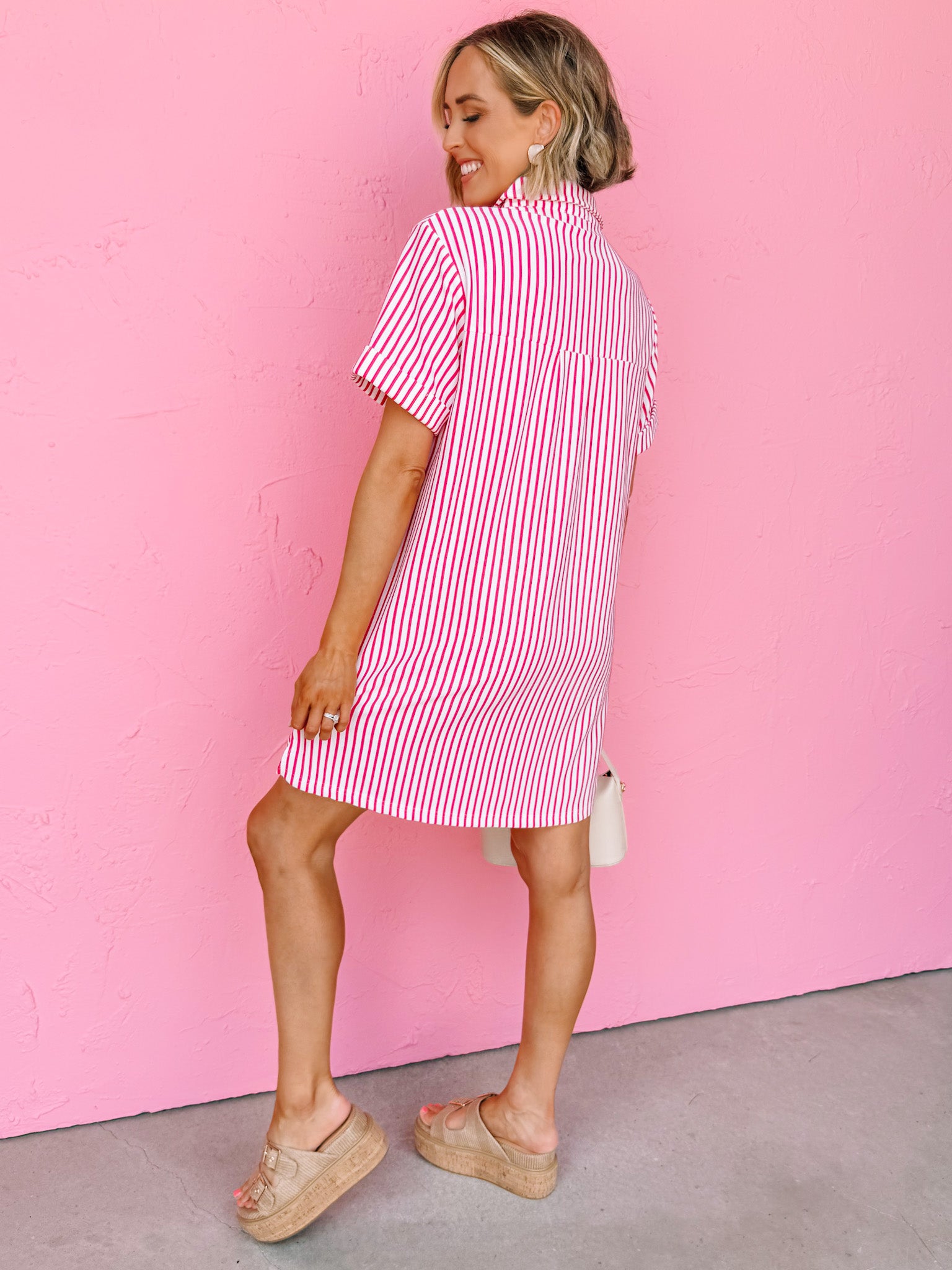 Quincy Striped T-Shirt Dress-Pink