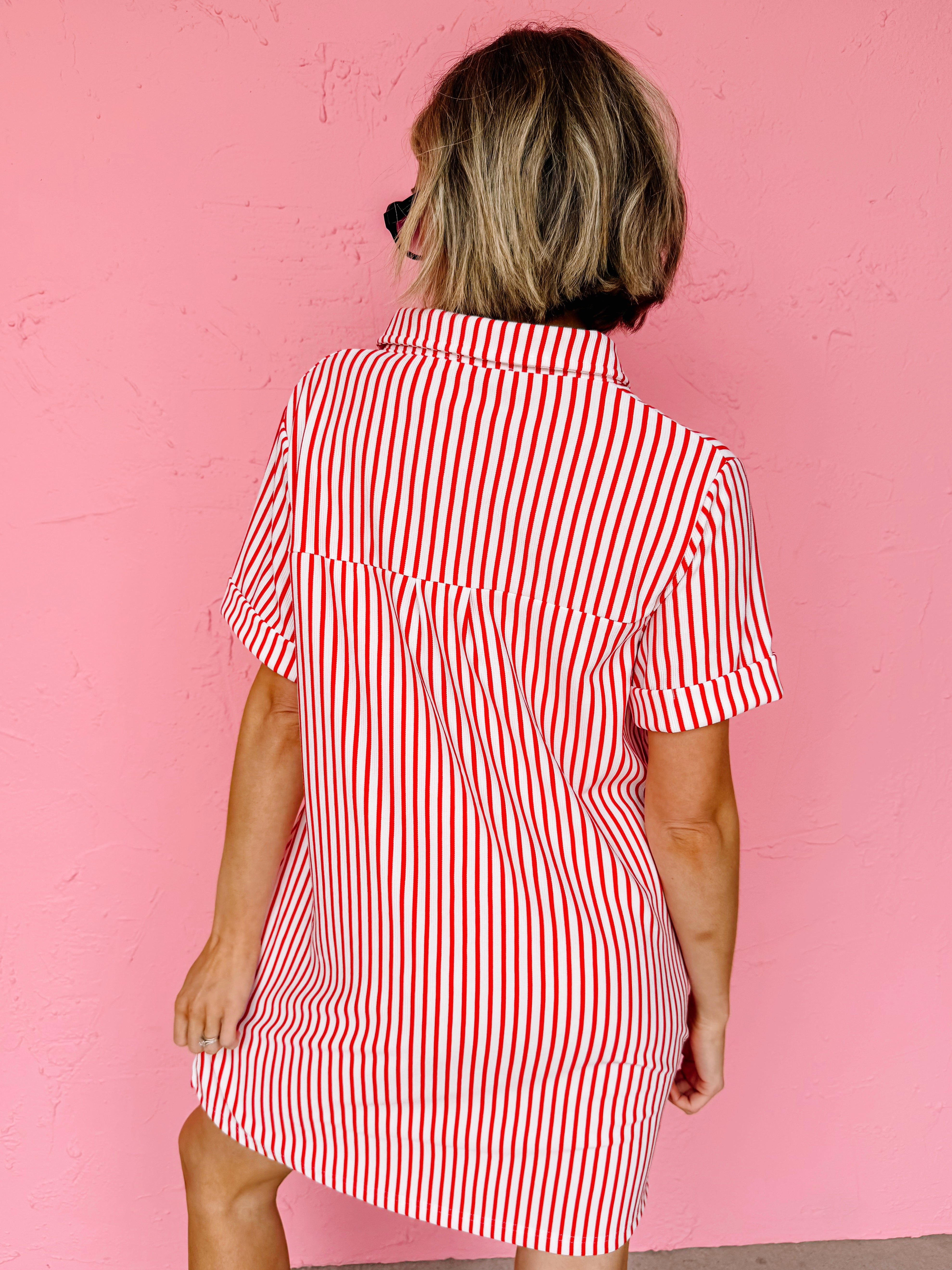 Quincy Striped T-Shirt Dress-Red