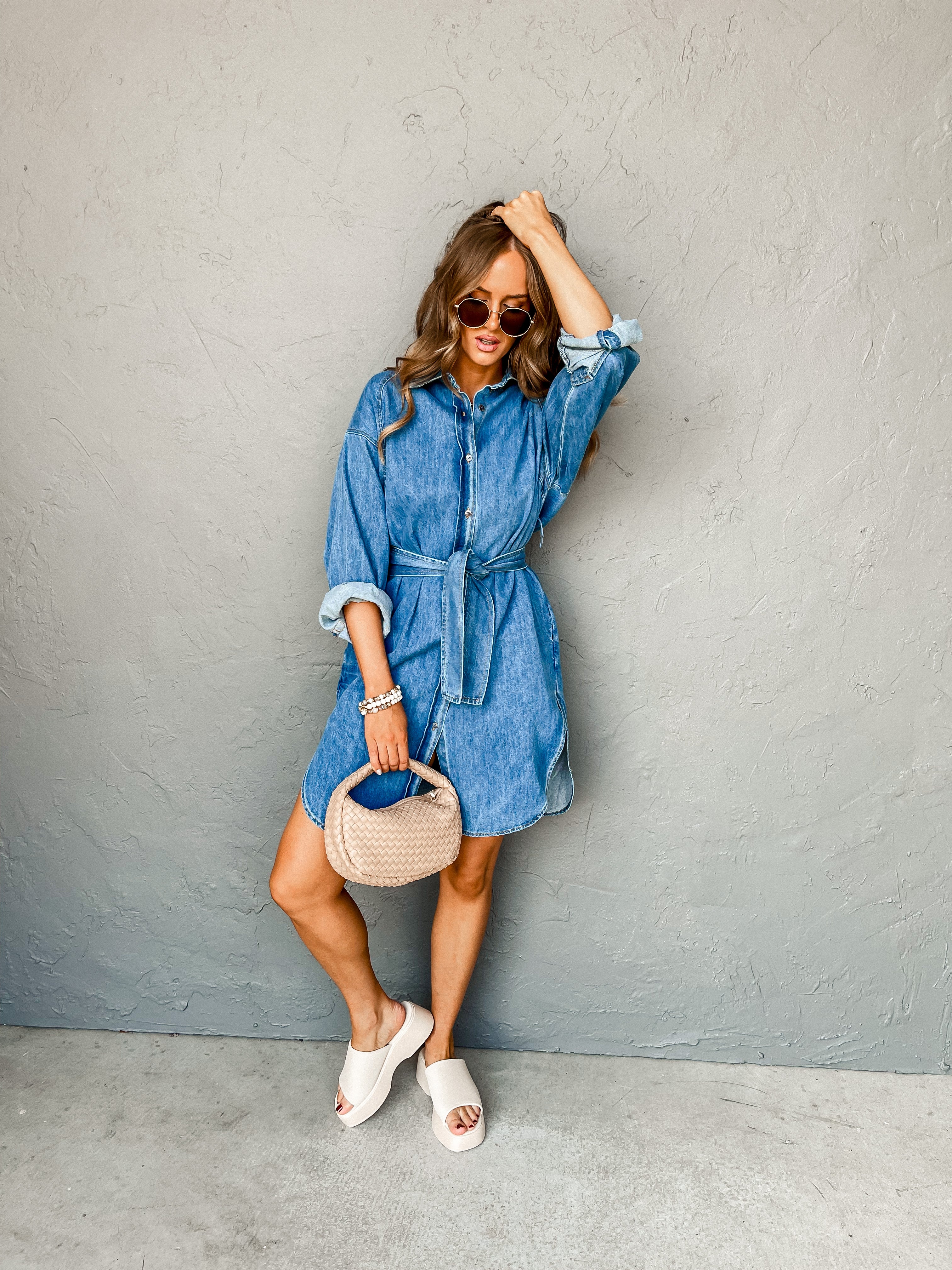 Ready To Charm Belted Denim Dress