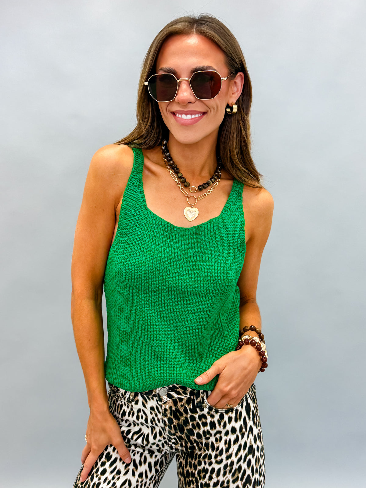 Reese Ribbed Sweater Tank-Green
