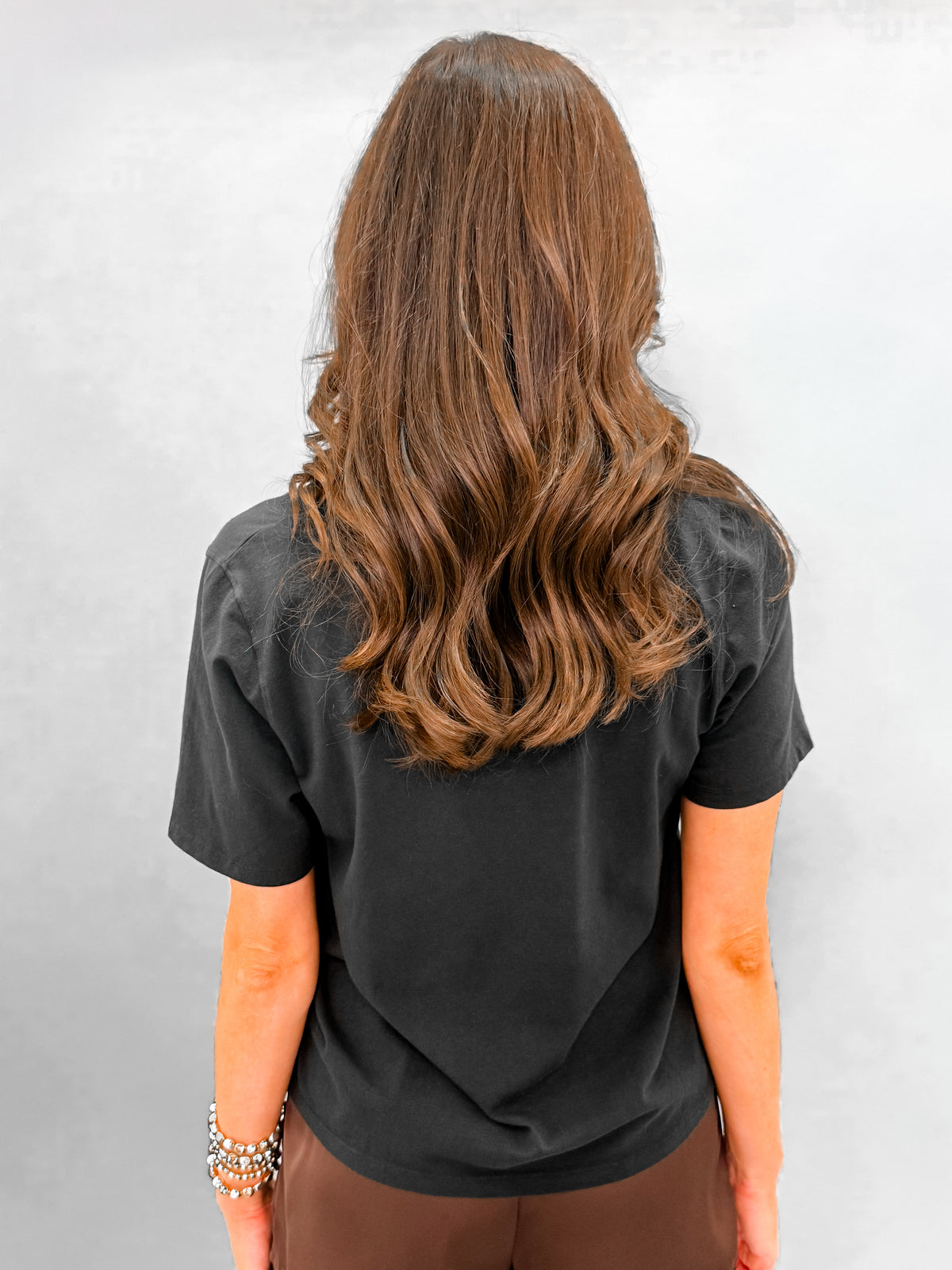 Renee Cotton Blend V-neck Tee-Black