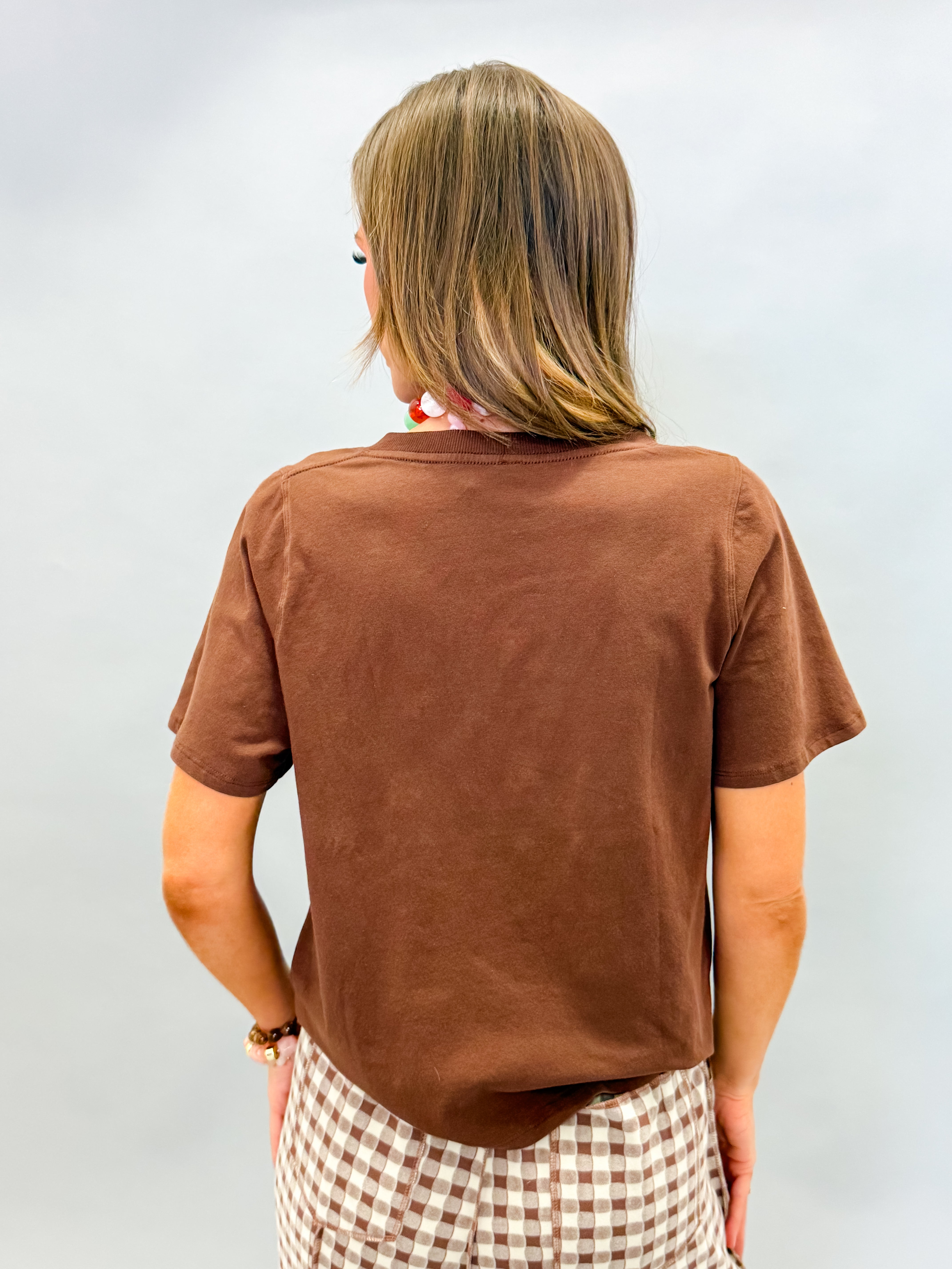 Renee Cotton Blend V-neck Tee-Brown