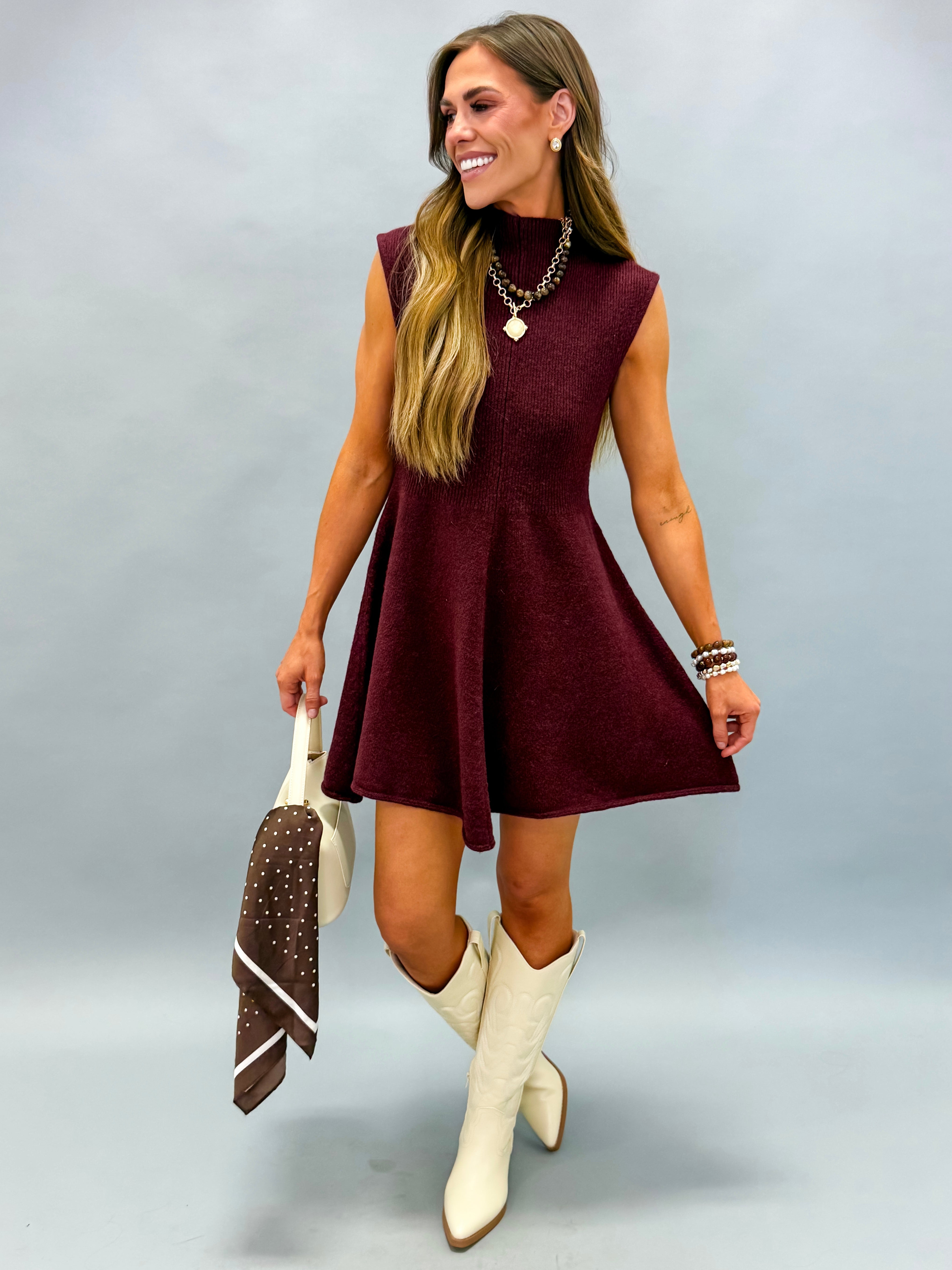 Renley Sleeveless Knit Mini Dress-Burgundy