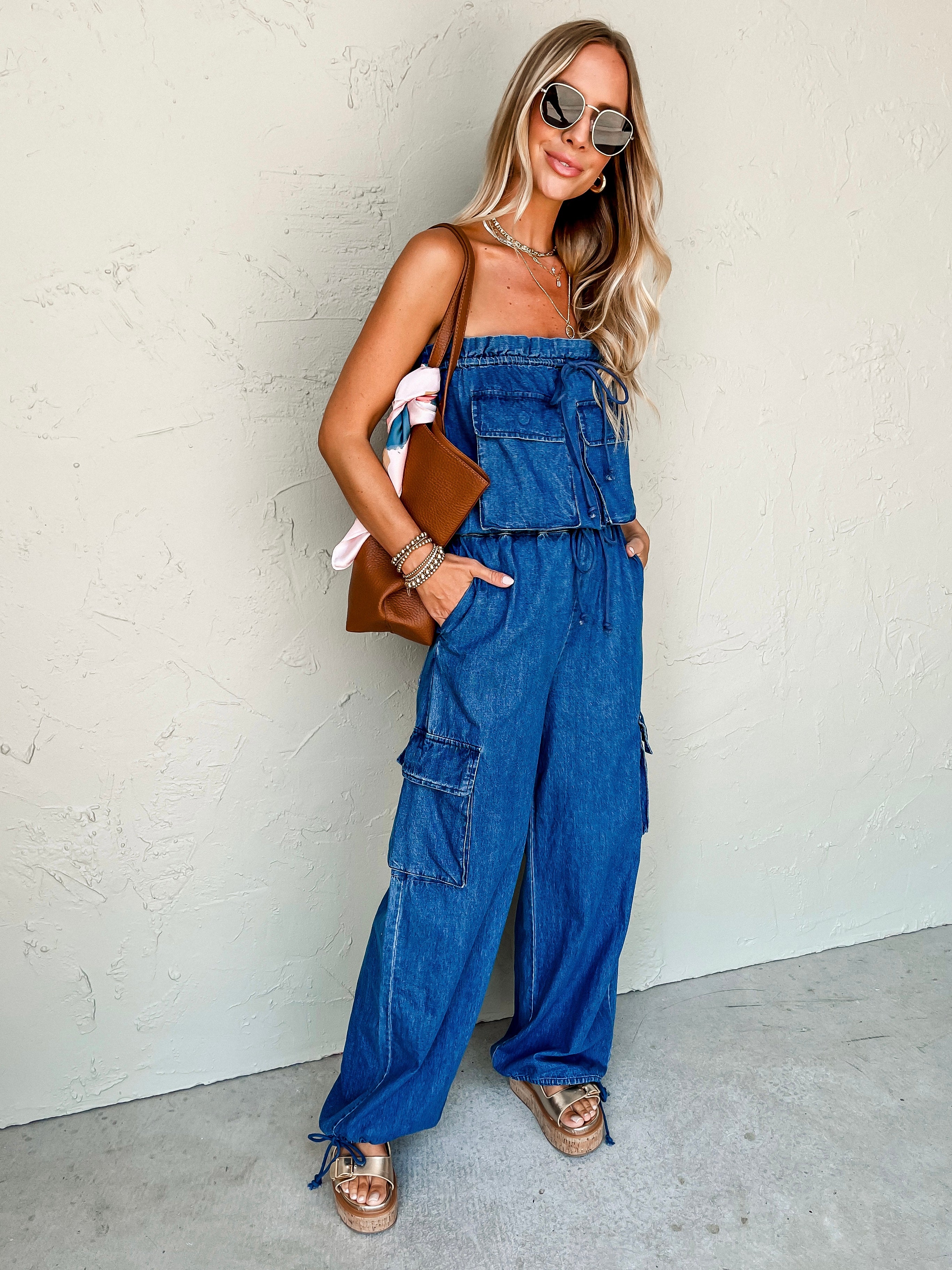 Reserved For You Strapless Denim Jumpsuit