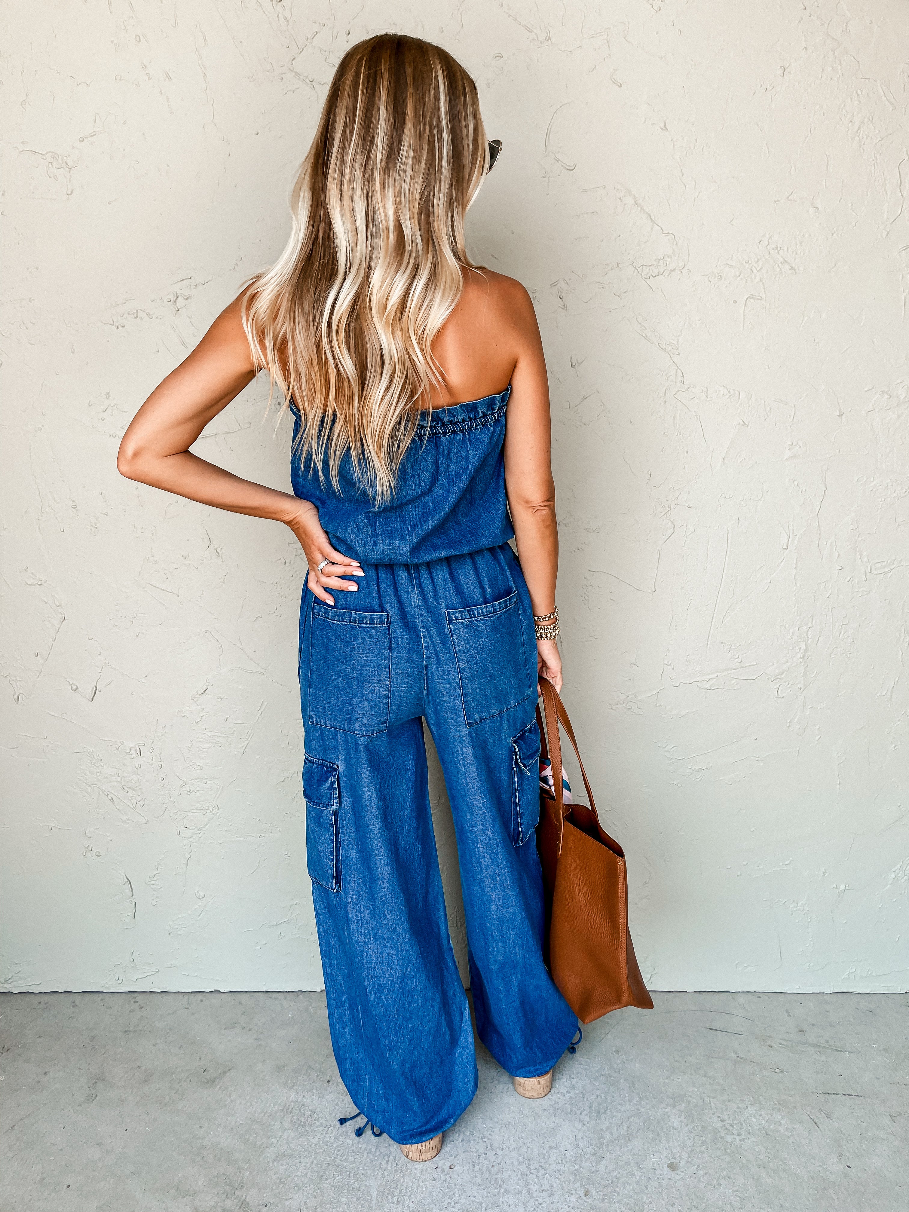 Reserved For You Strapless Denim Jumpsuit