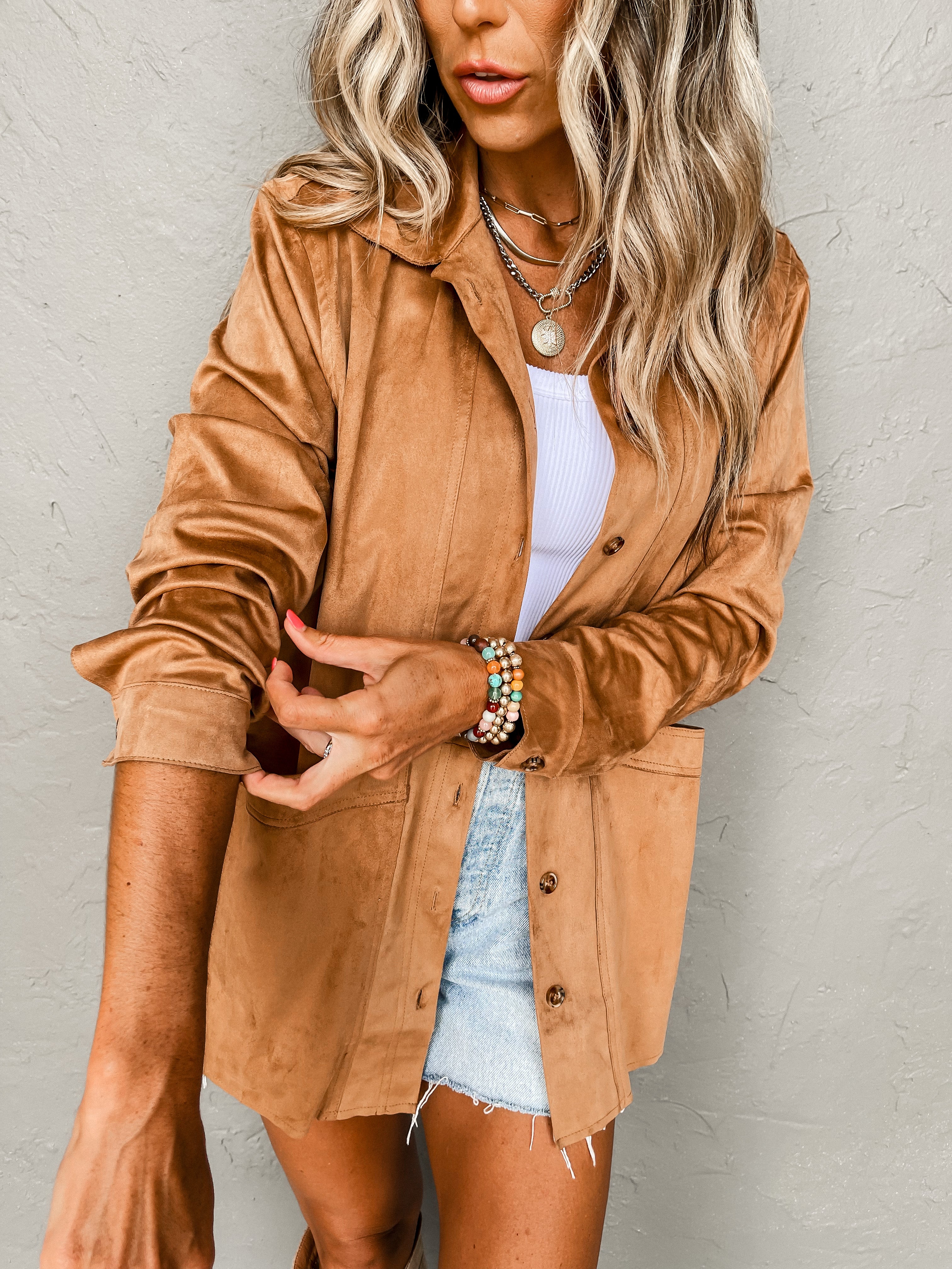 [Reset By Jane] Faux Suede Button Up Jacket