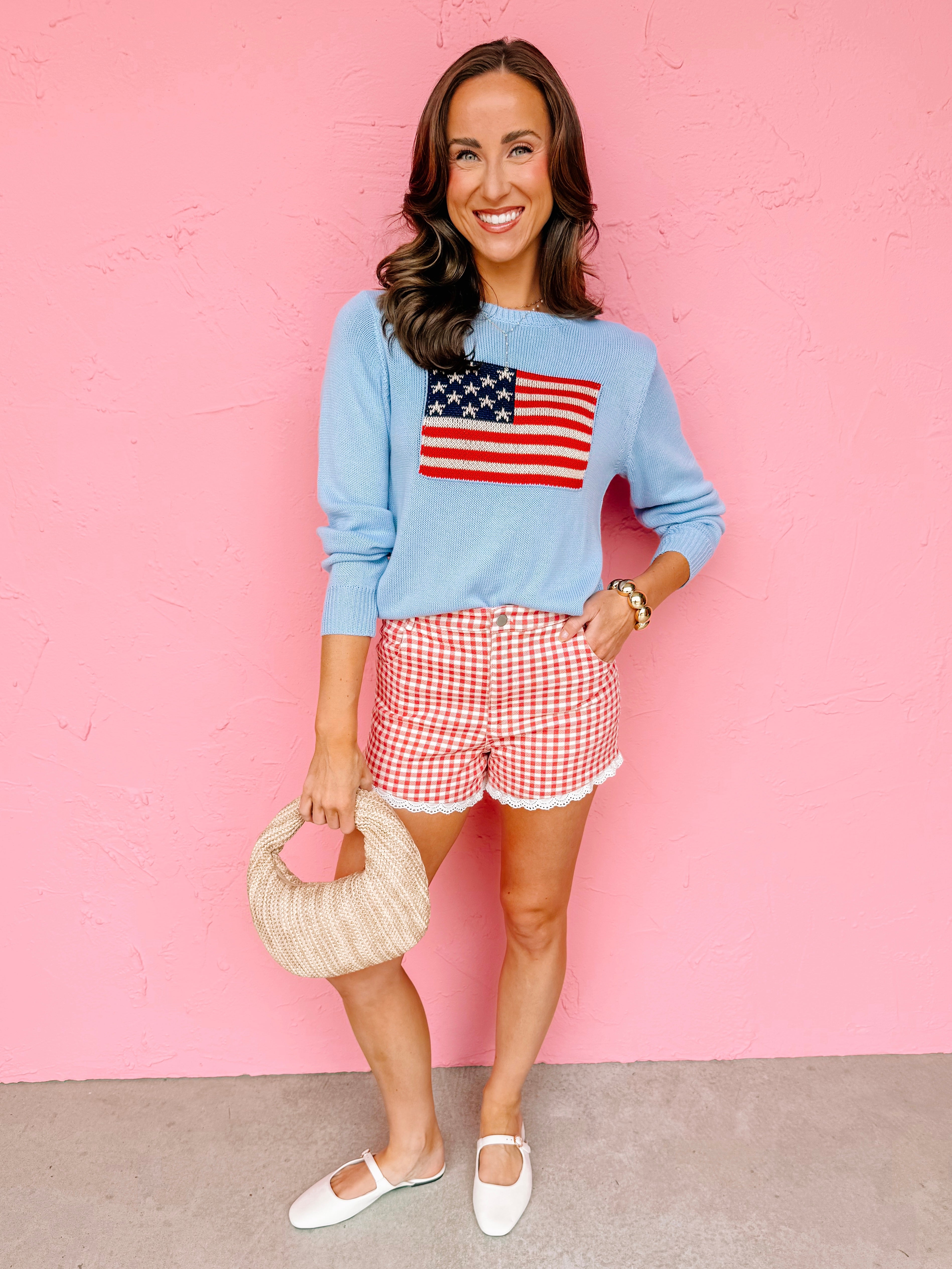 Revel Gingham Lace Detail Shorts