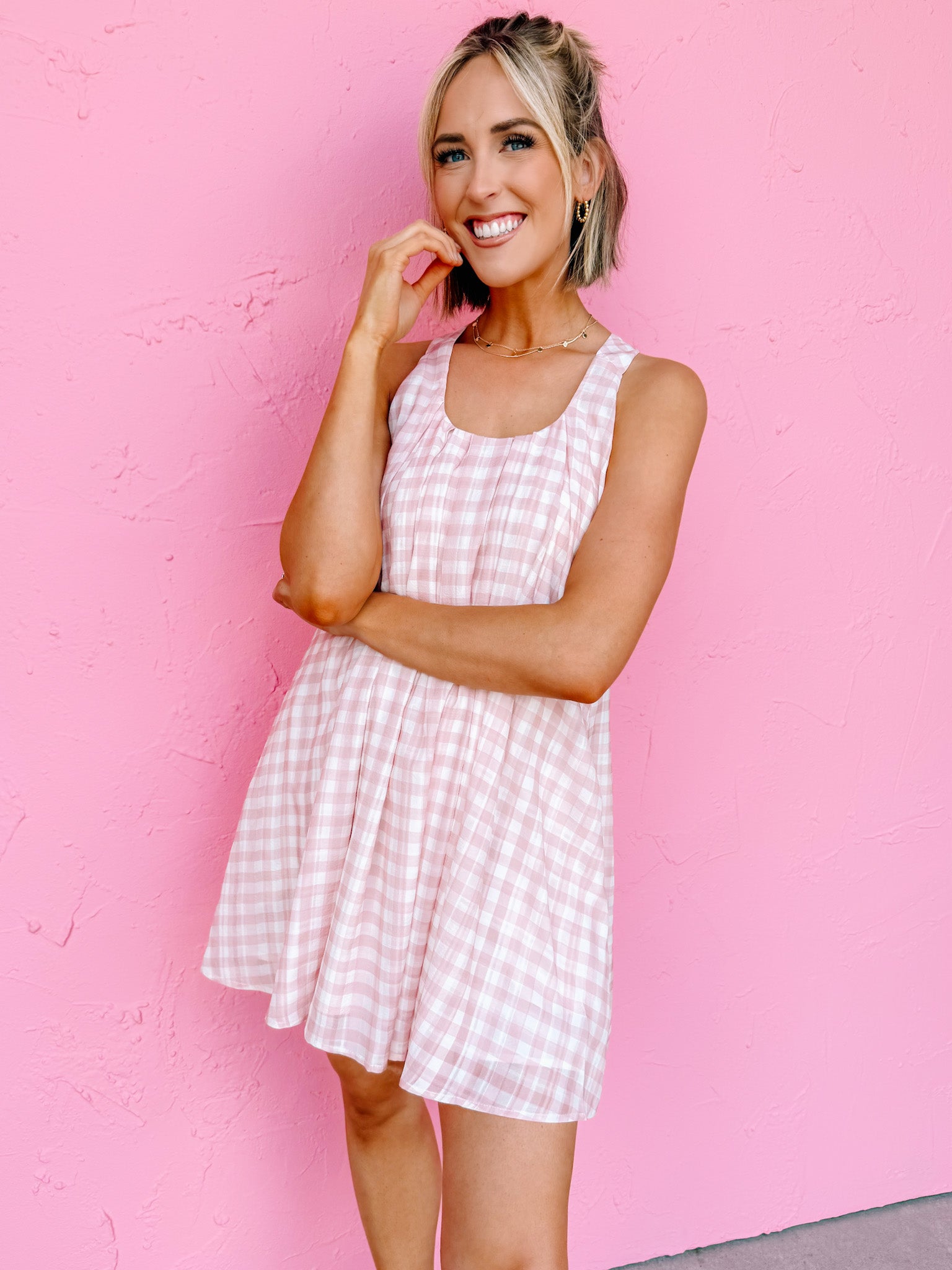 Ridley Gingham Pleated Mini Dress