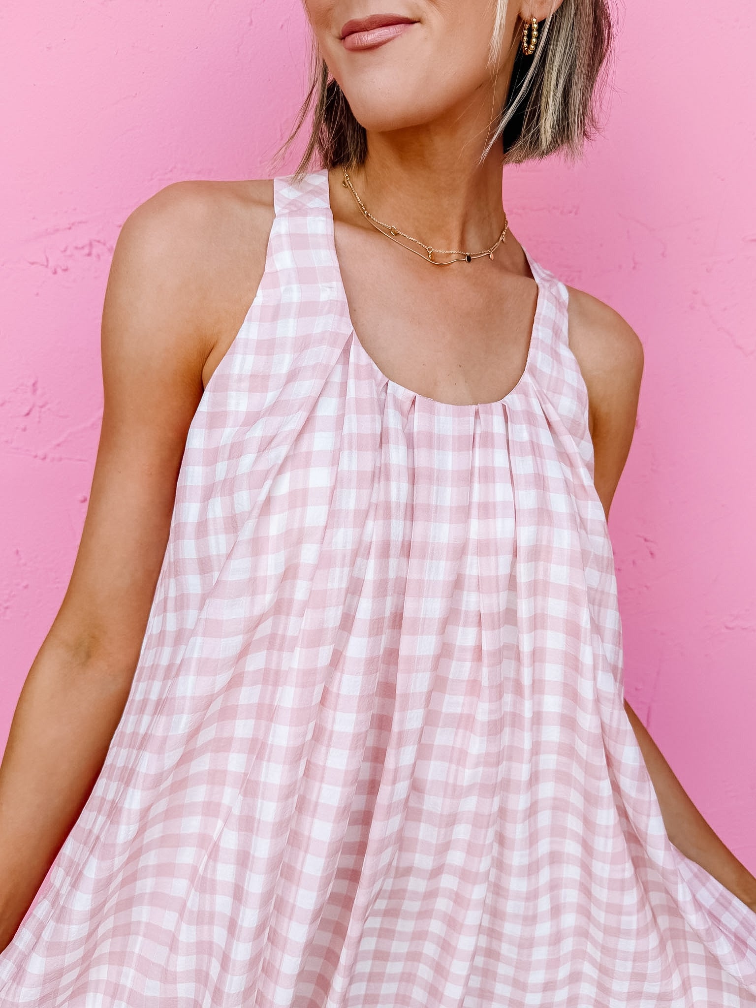 Ridley Gingham Pleated Mini Dress