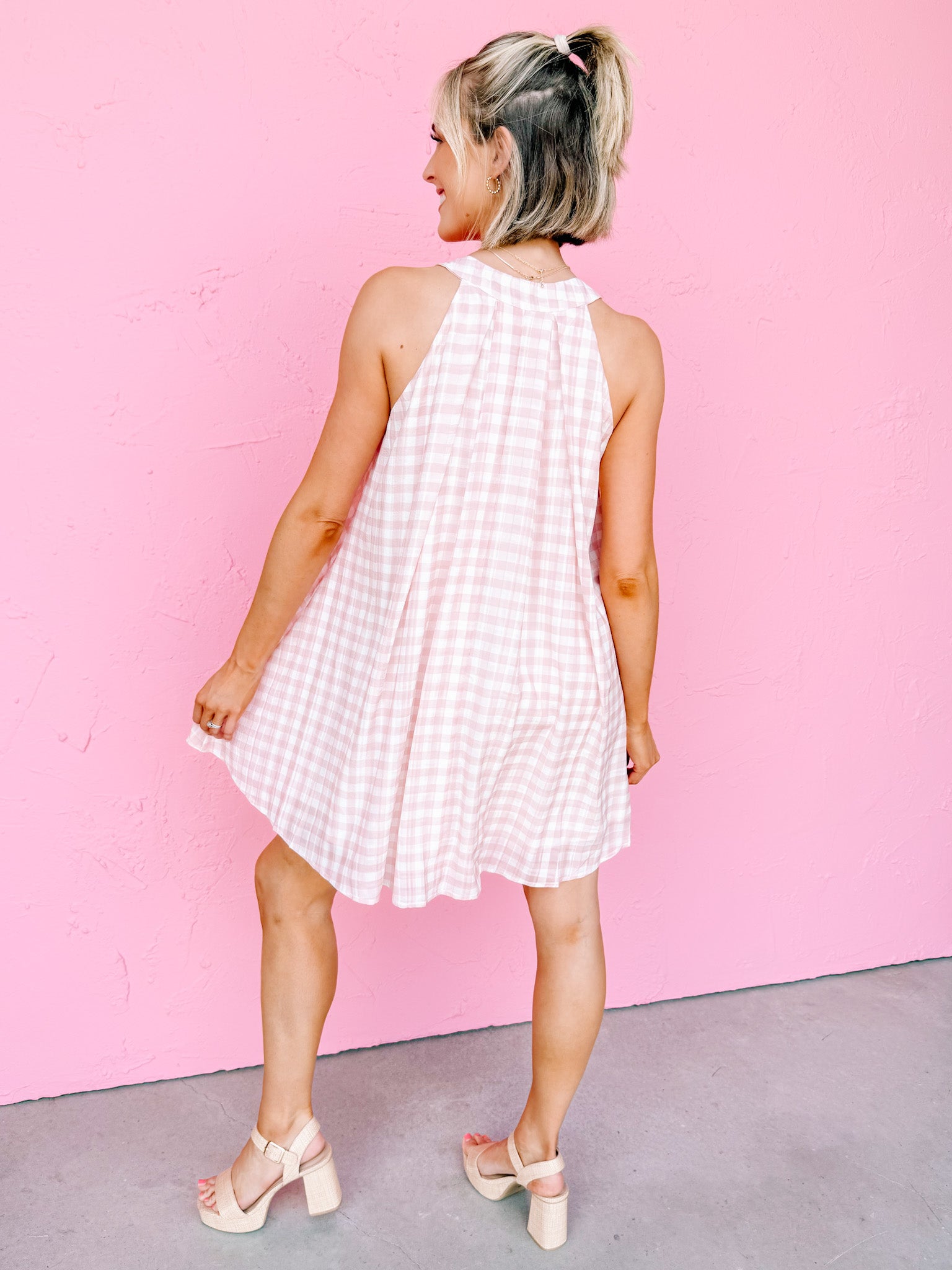 pleated mini dress Ridley Gingham Pleated Mini Dress