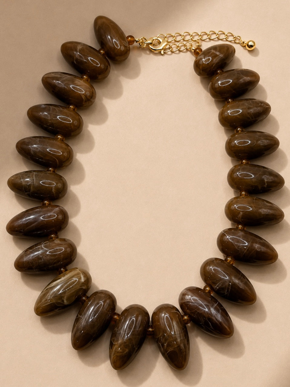 Roan Oval Beaded Statement Necklace-Taupe