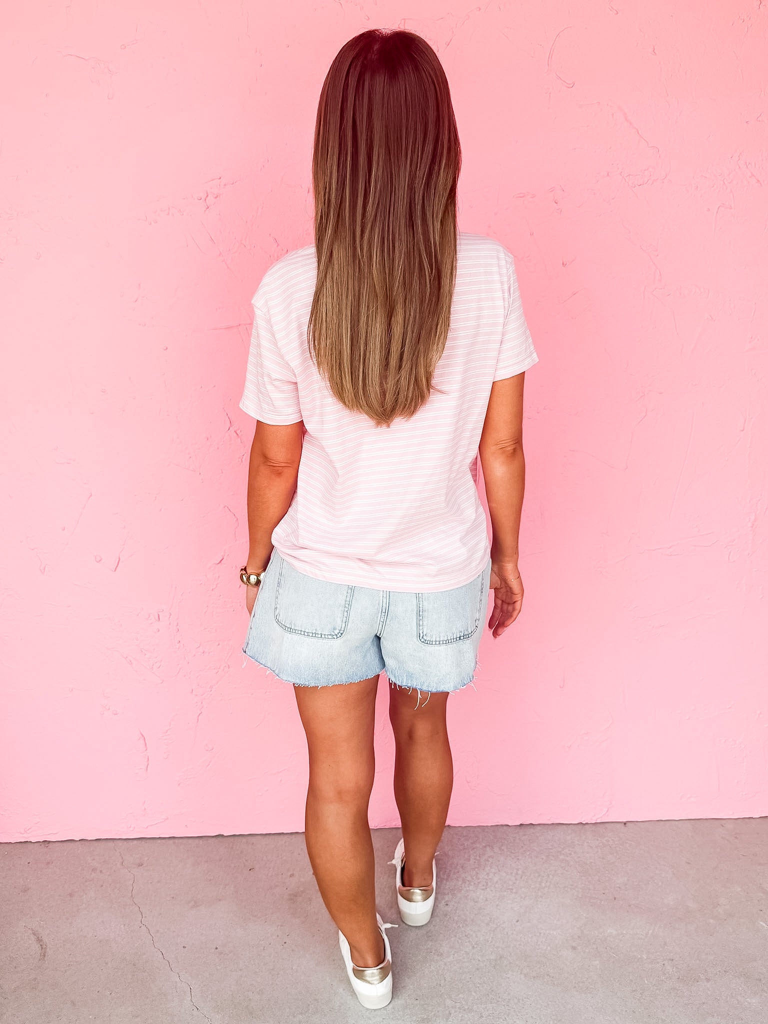 Roe Striped Short Sleeve Top-Pink