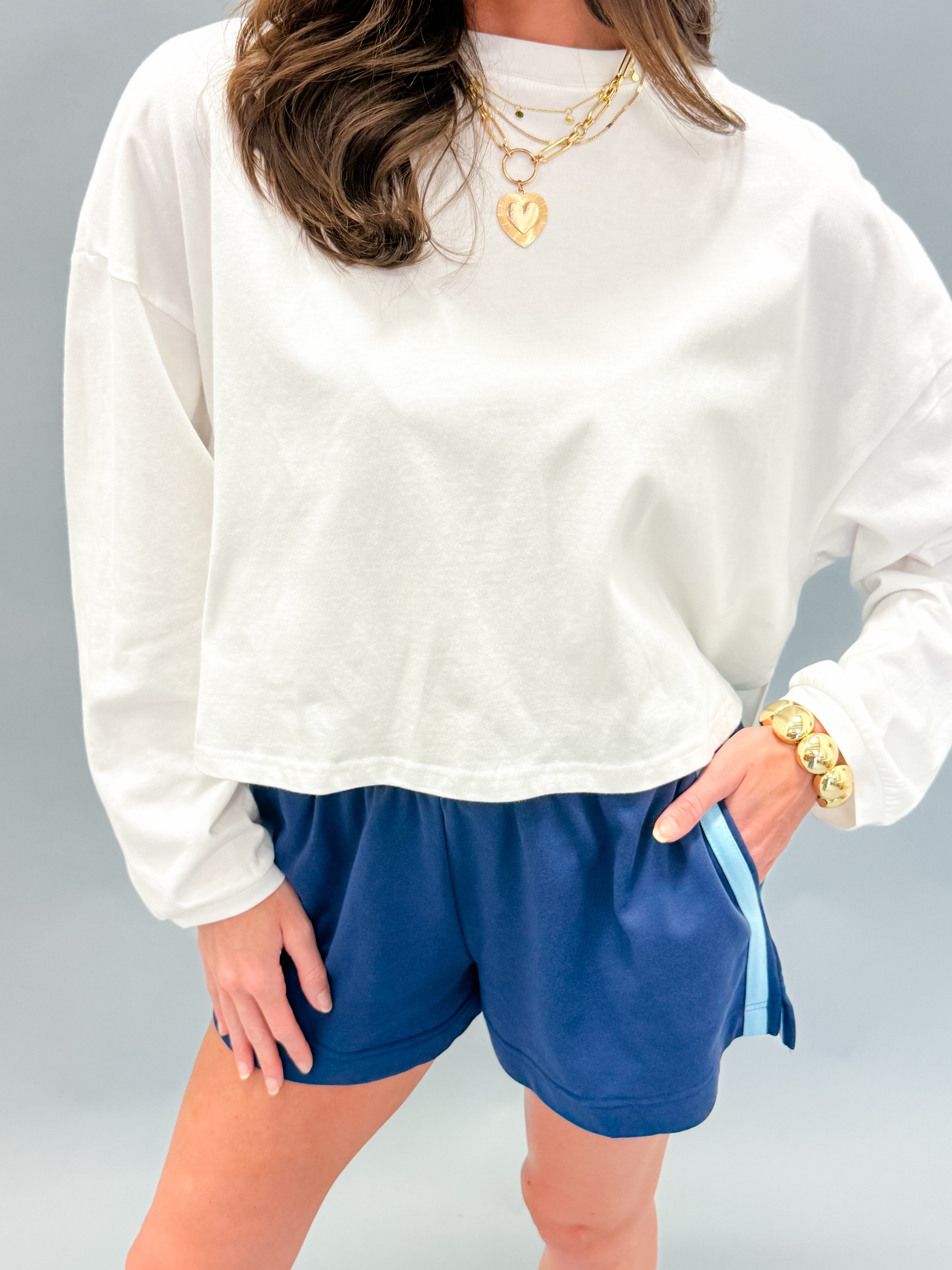 Romi Crop Long Sleeve Tee Shirt-Off White