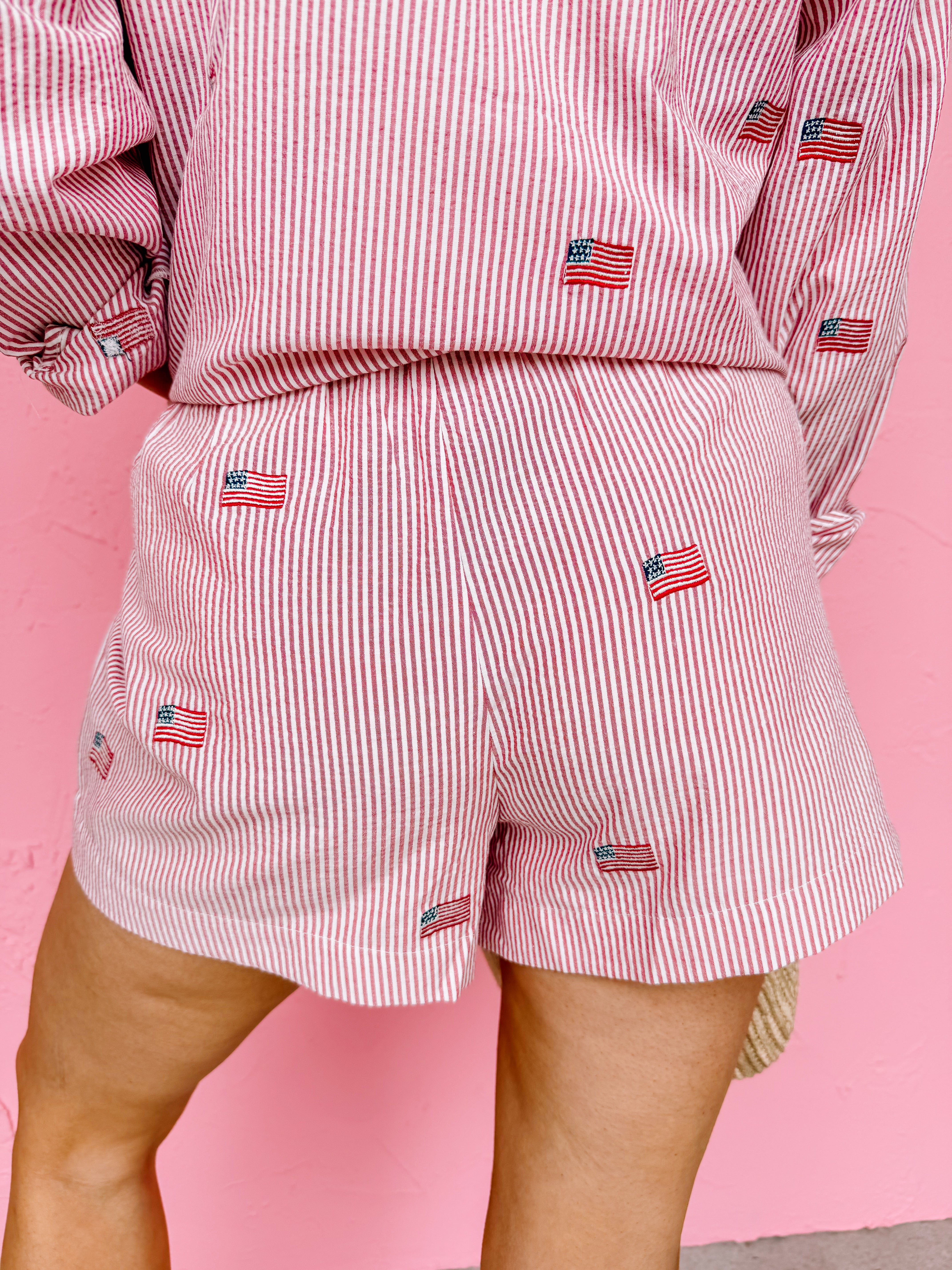 Rosemary Striped Flag Embroidered Shorts