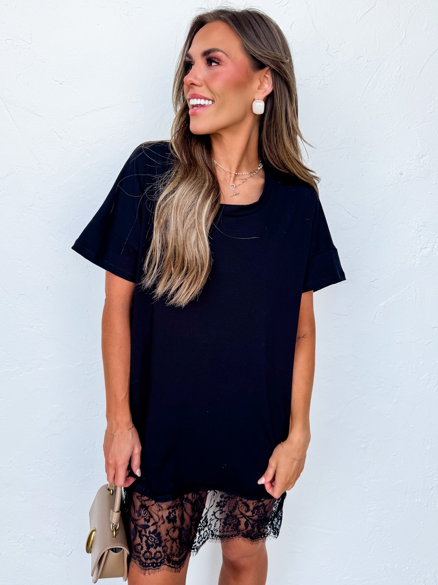 Rowan Black Lace Trim Dress - Made in USA