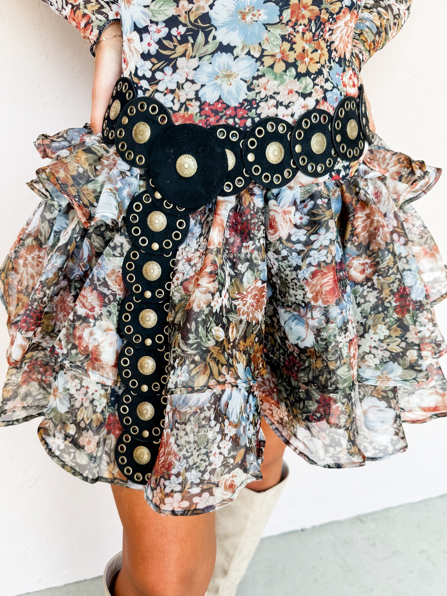 Rustic Charm Concho Suede Belt