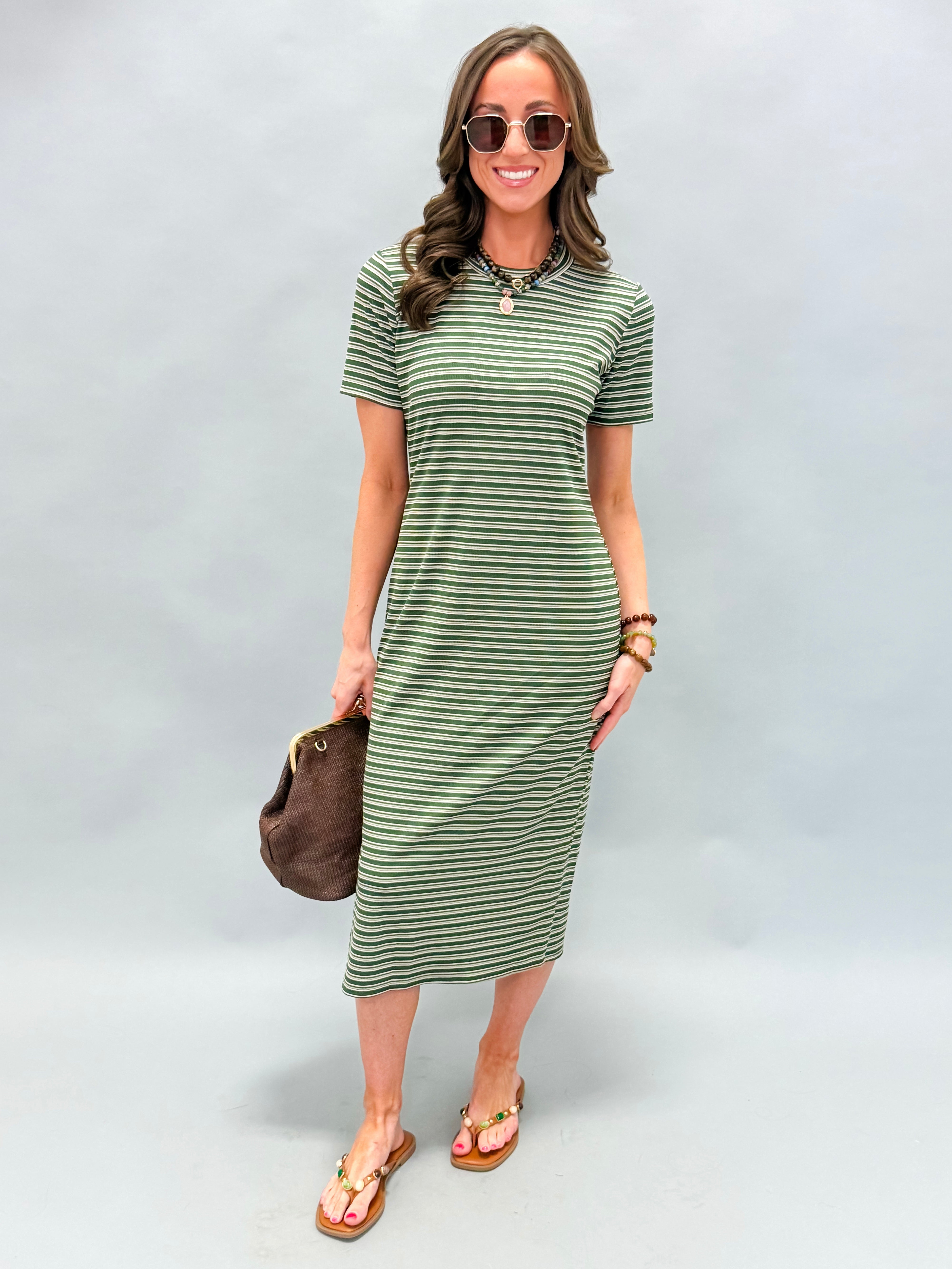 Ryland Striped Midi Dress-Olive