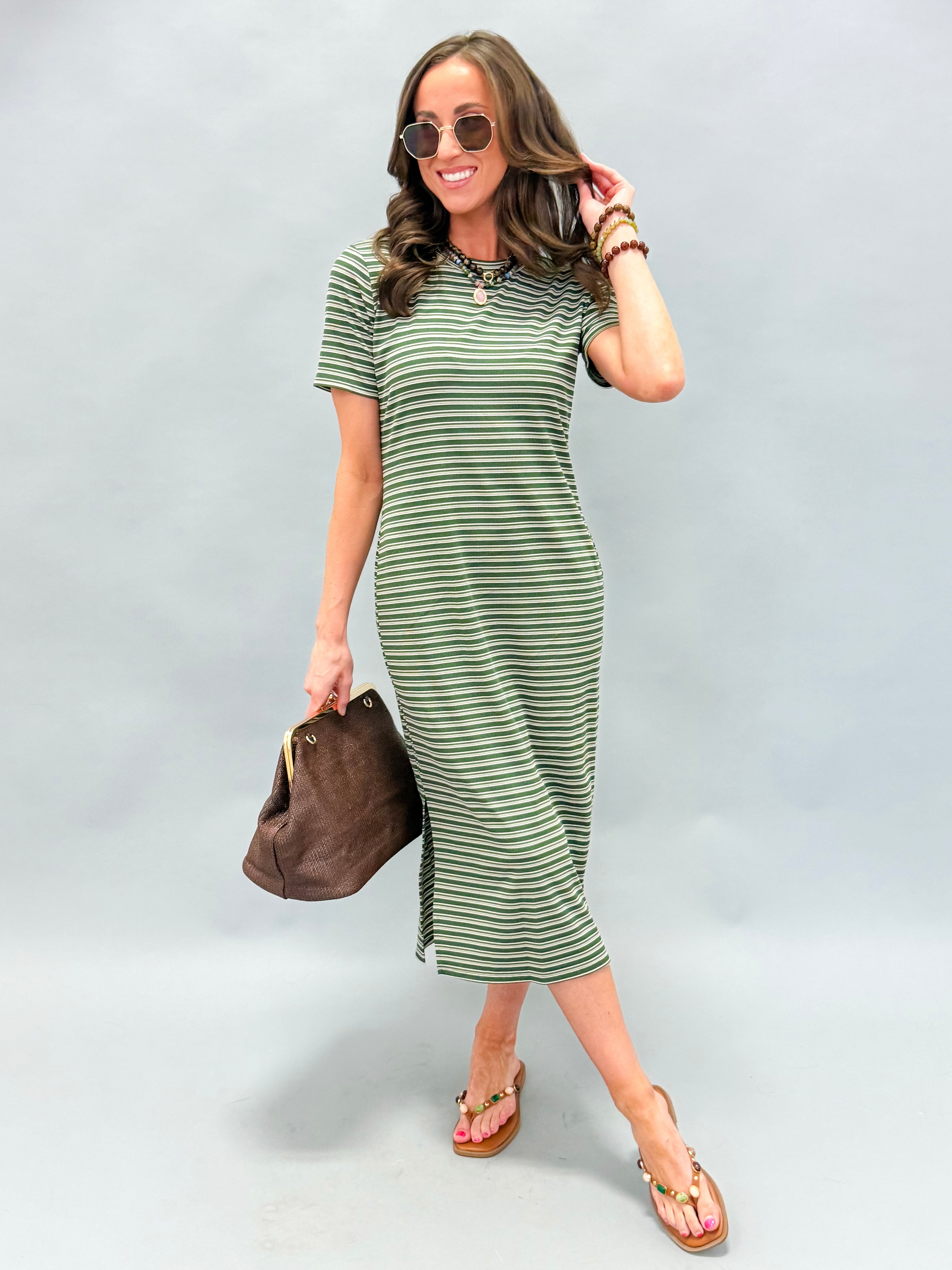 Ryland Striped Midi Dress-Olive
