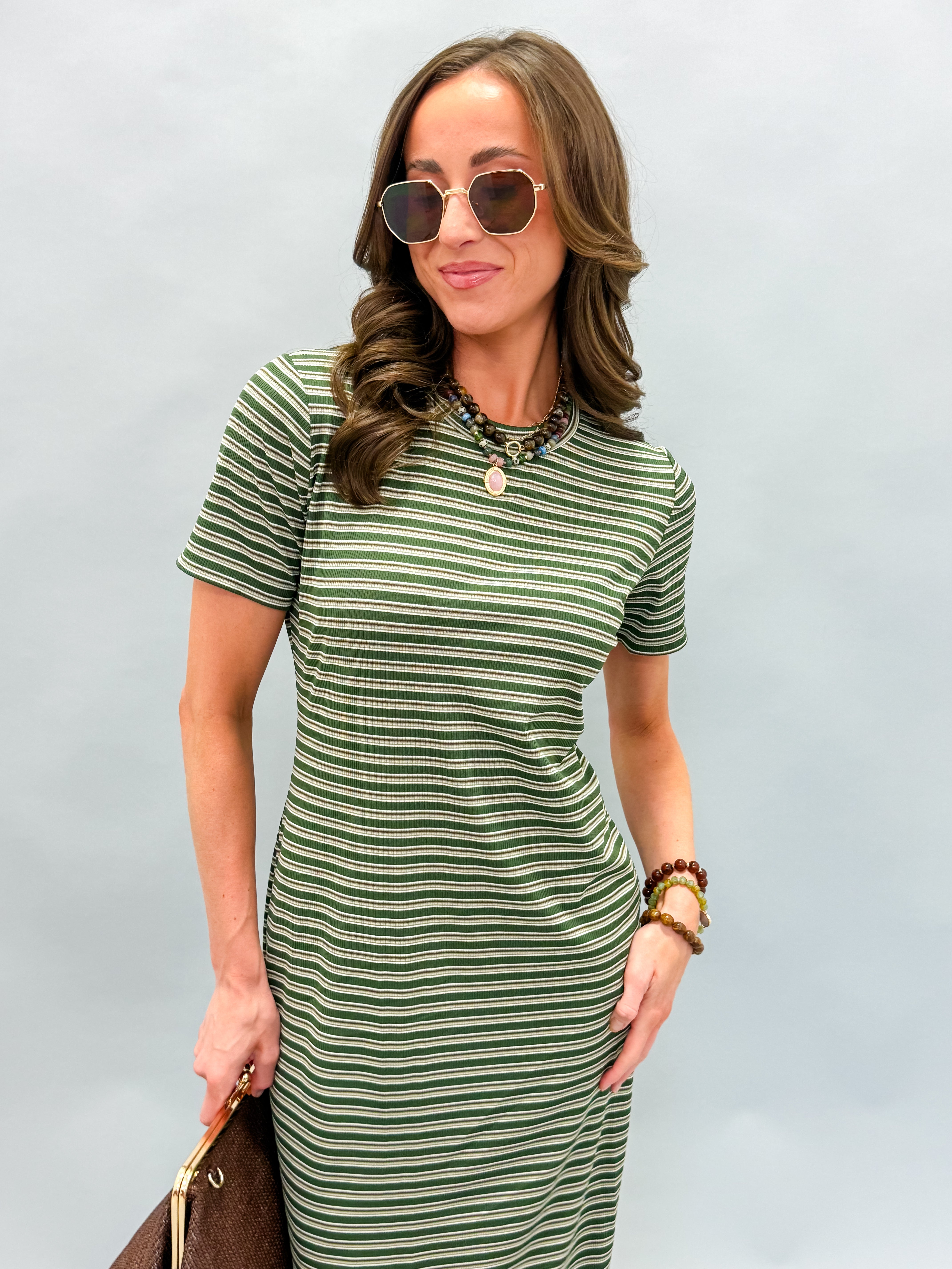 Ryland Striped Midi Dress-Olive
