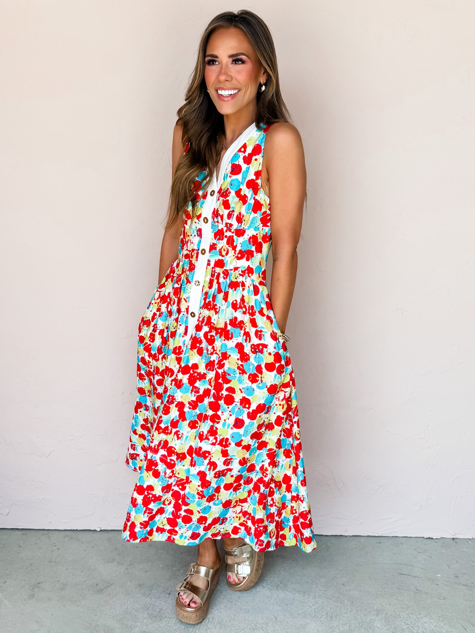 Scarlet Impressions Printed Sleeveless Midi Dress