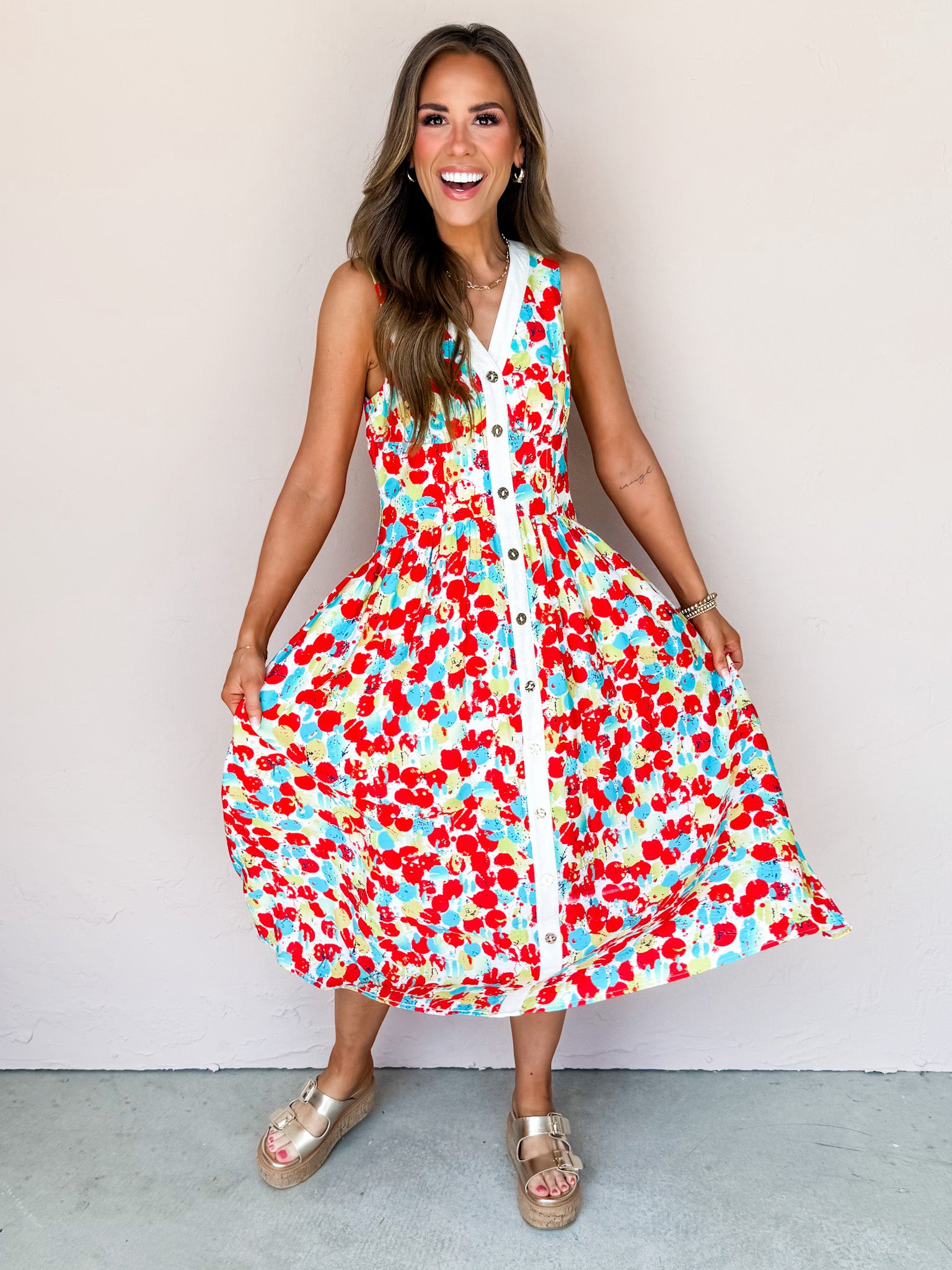 Scarlet Impressions Printed Sleeveless Midi Dress