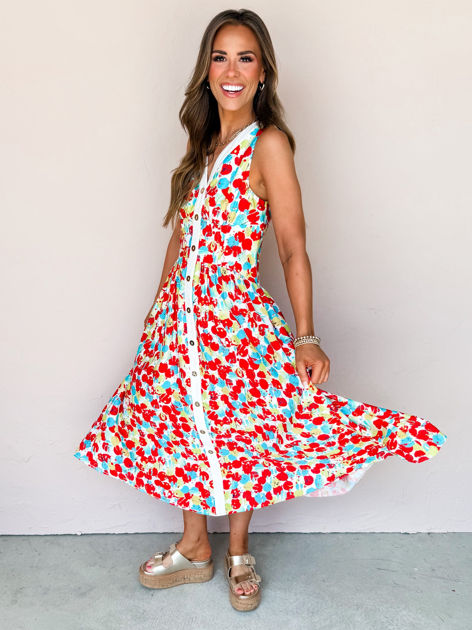 Scarlet Impressions Printed Sleeveless Midi Dress