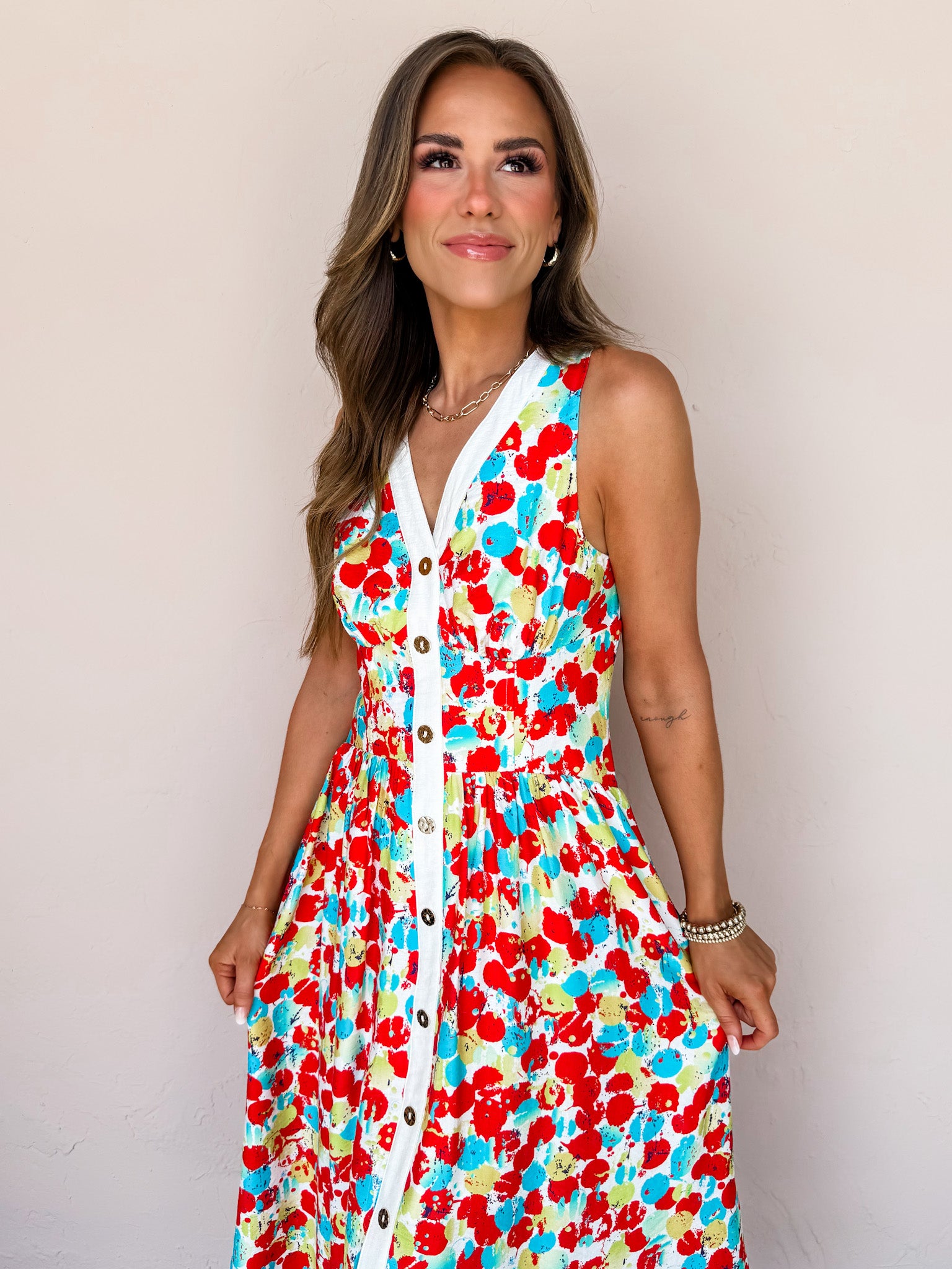 Scarlet Impressions Printed Sleeveless Midi Dress