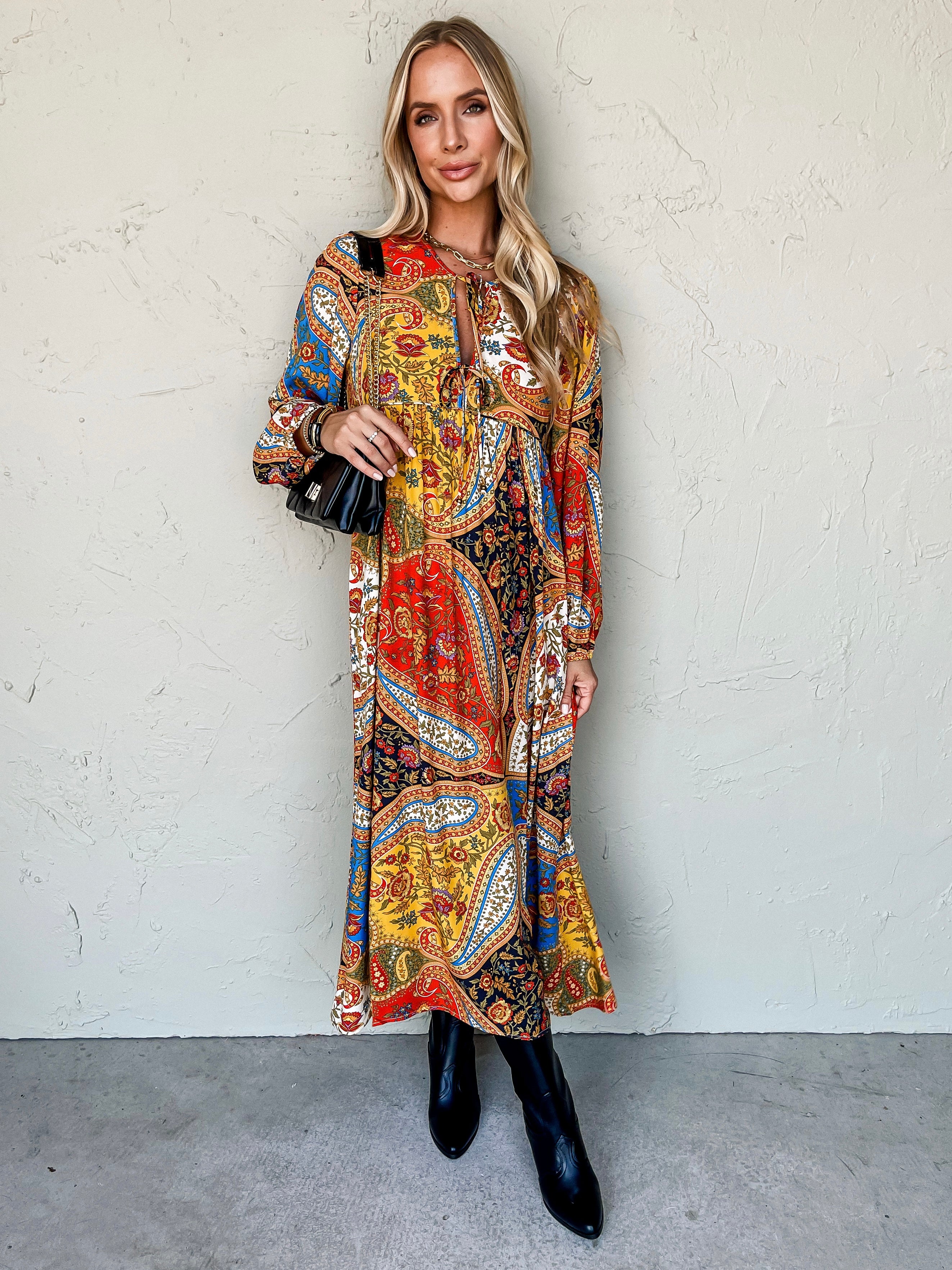 Paisley pattern maxi dress best sale