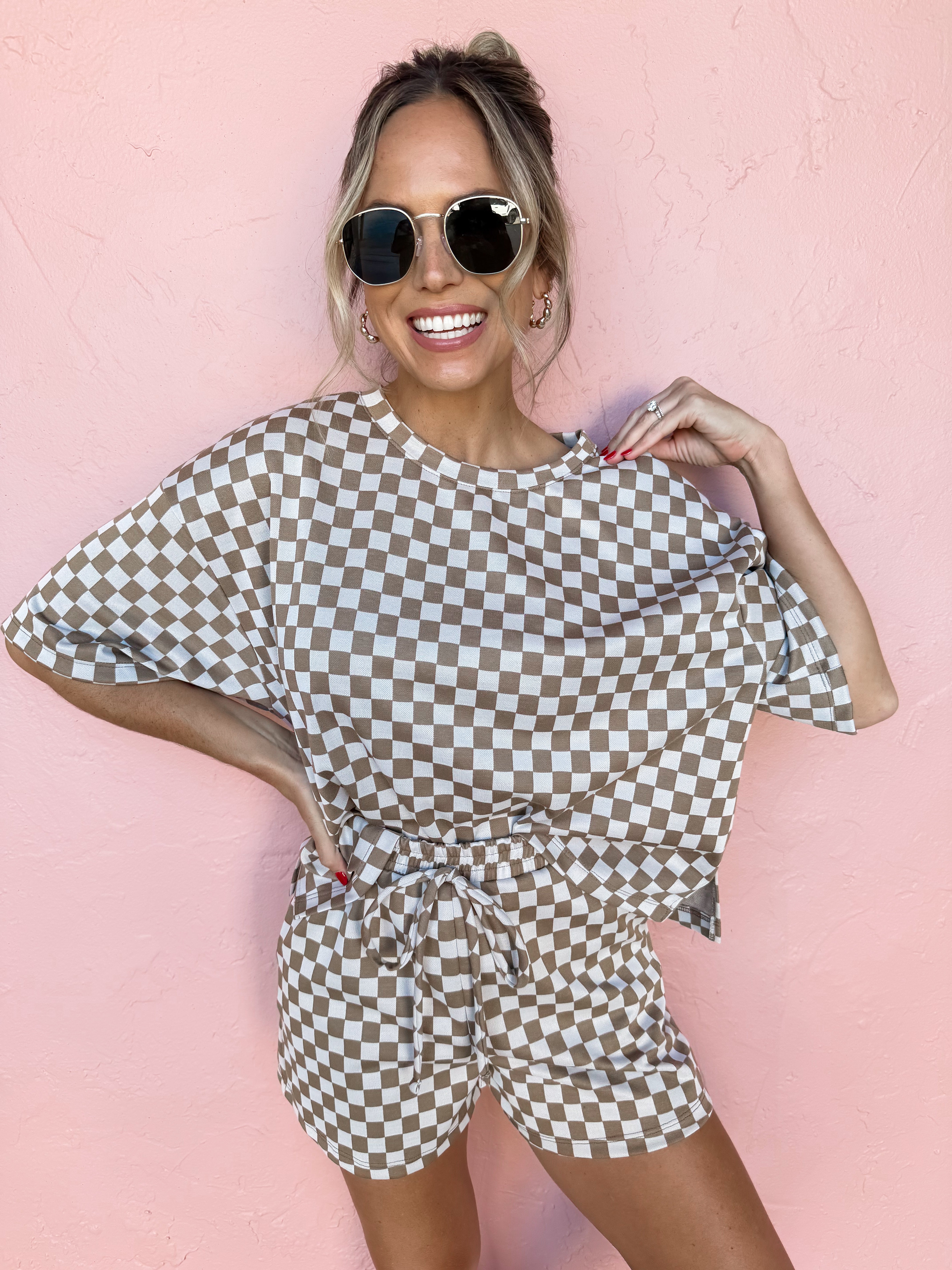 See What Happens Checkered Top and Short Set