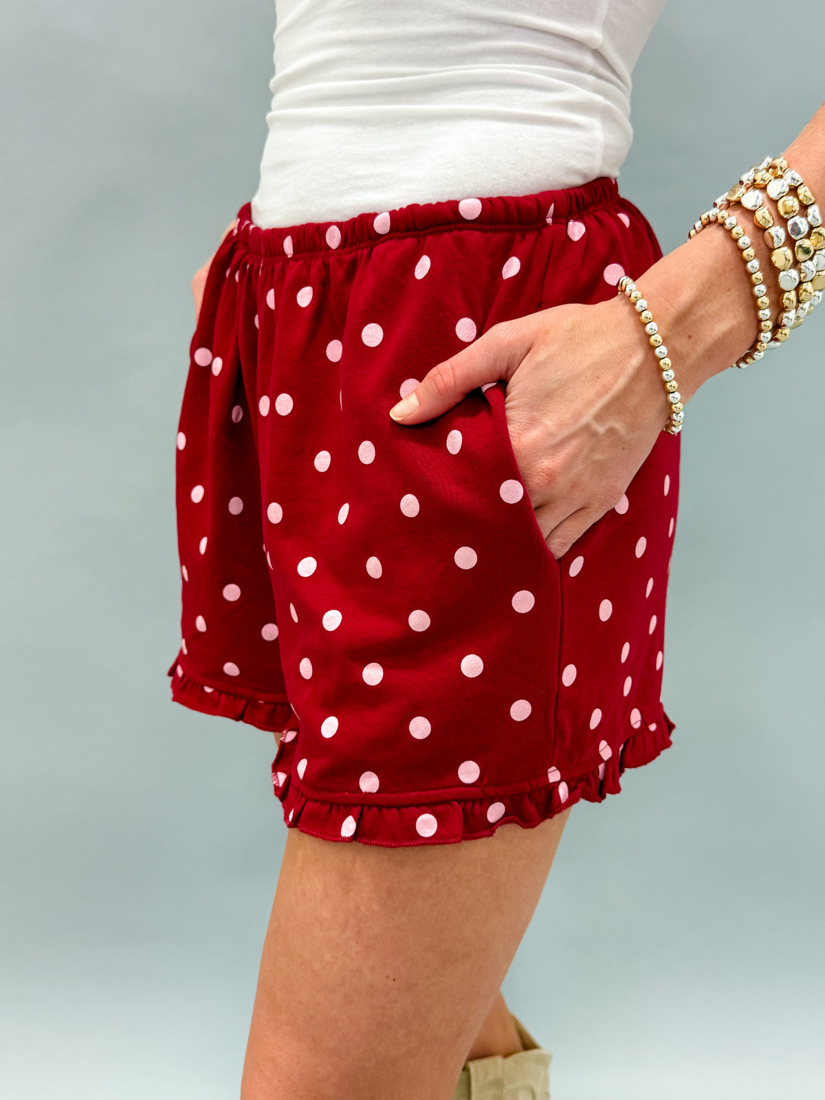 Shae Ruffle Hem Shorts-Burgundy/Blush