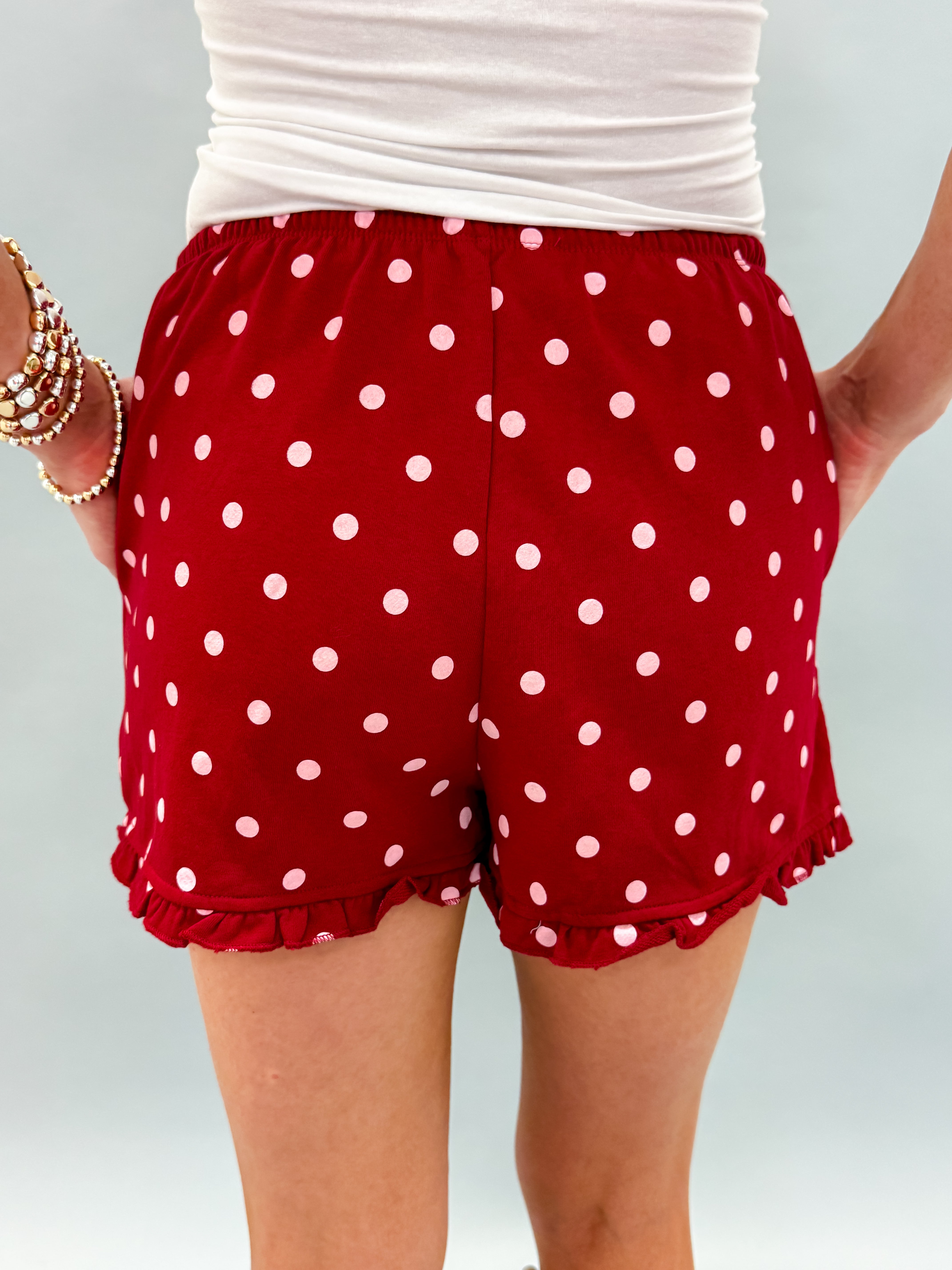 Shae Ruffle Hem Shorts-Burgundy/Blush