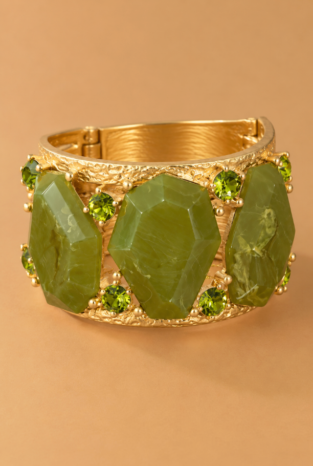 Shana Chunky Stone Wide Cuff Statement Bracelet-Green