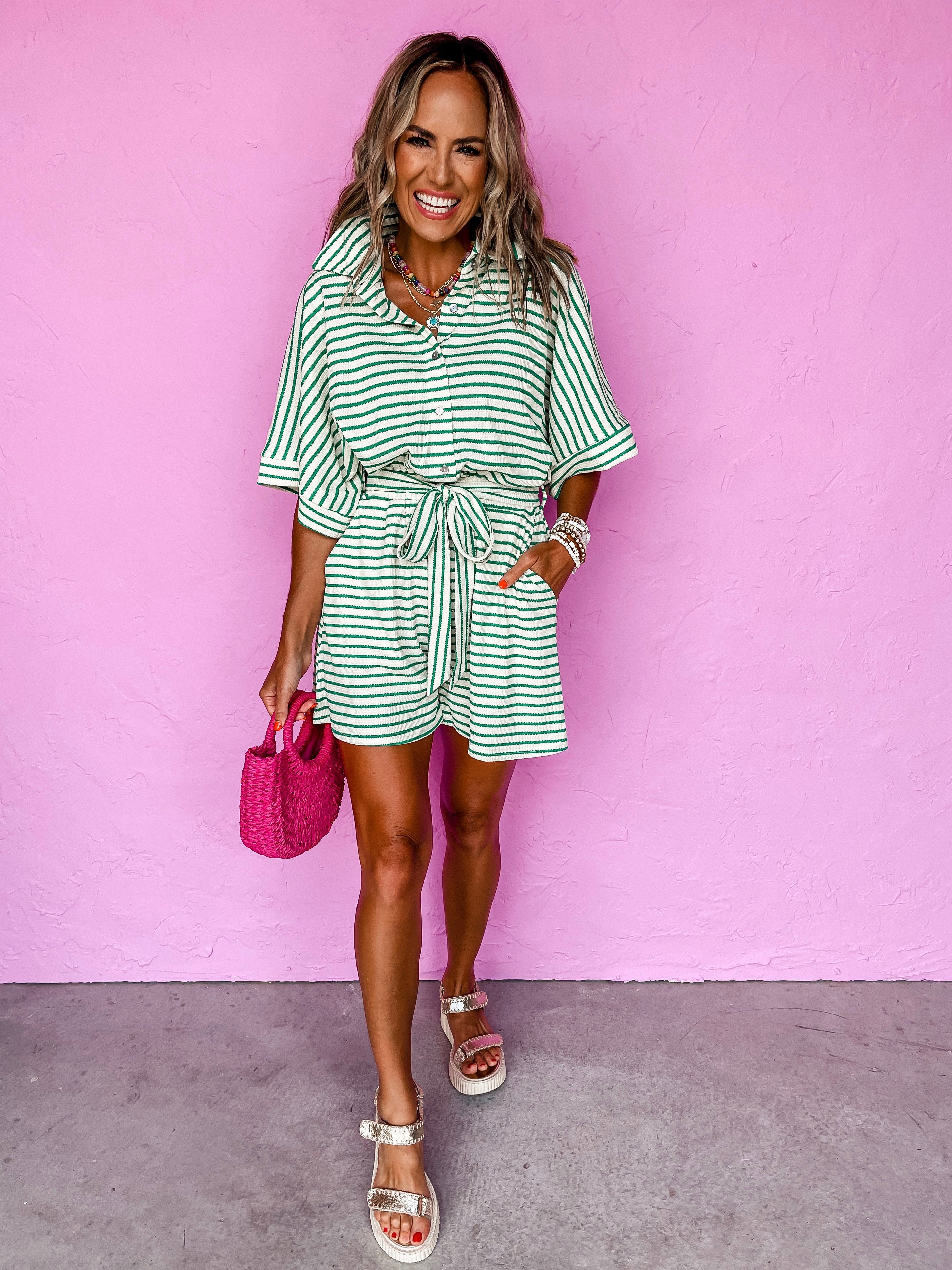 Share Your Story Striped Self Tie Romper
