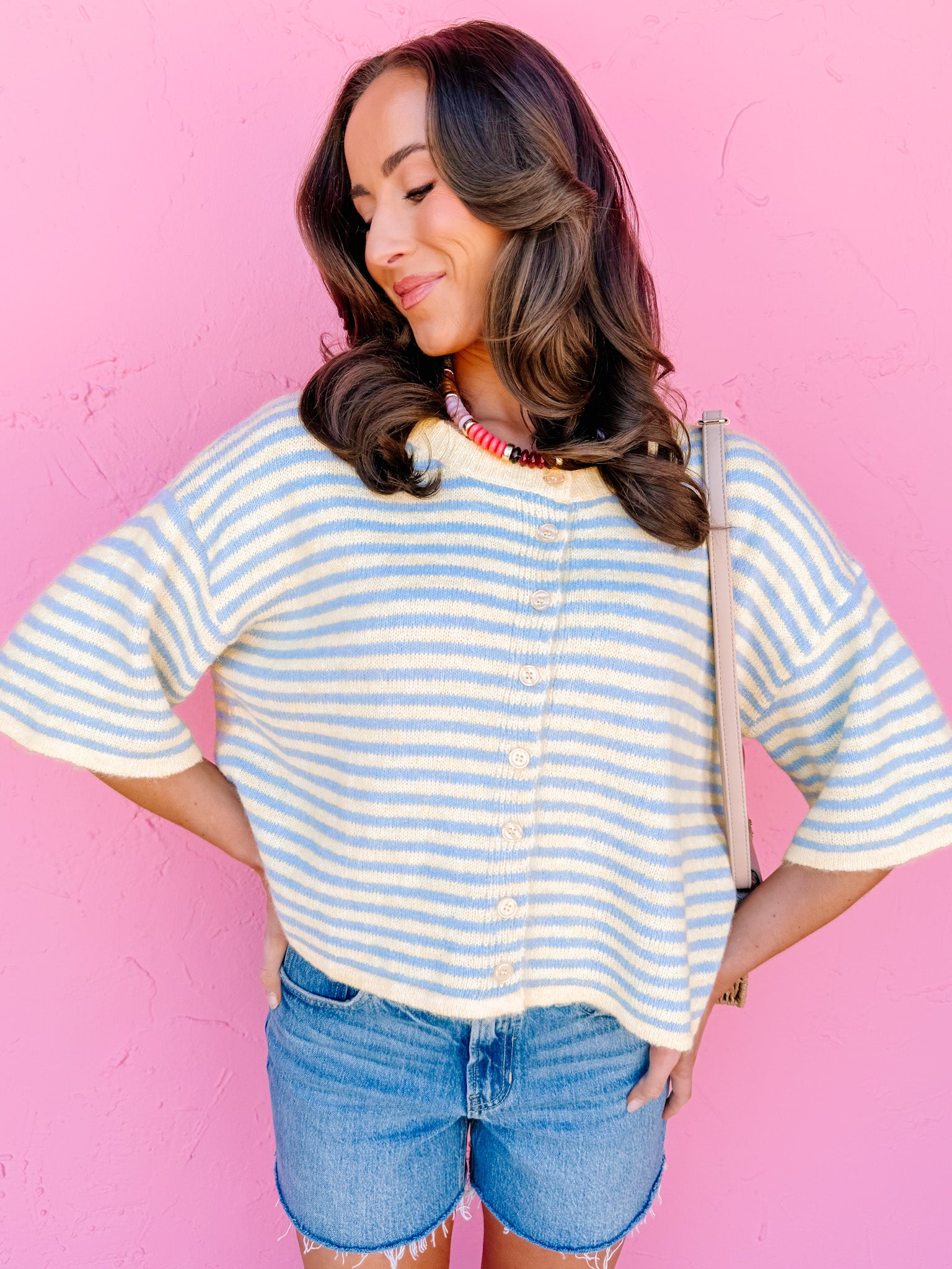 Sharen Striped Cardigan-Blue/Yellow