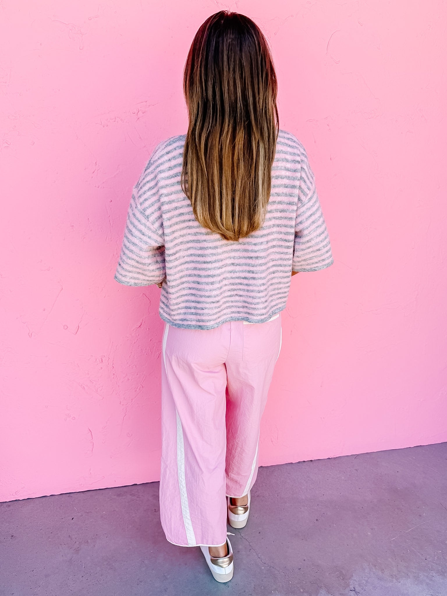 Sharen Striped Cardigan-Pink