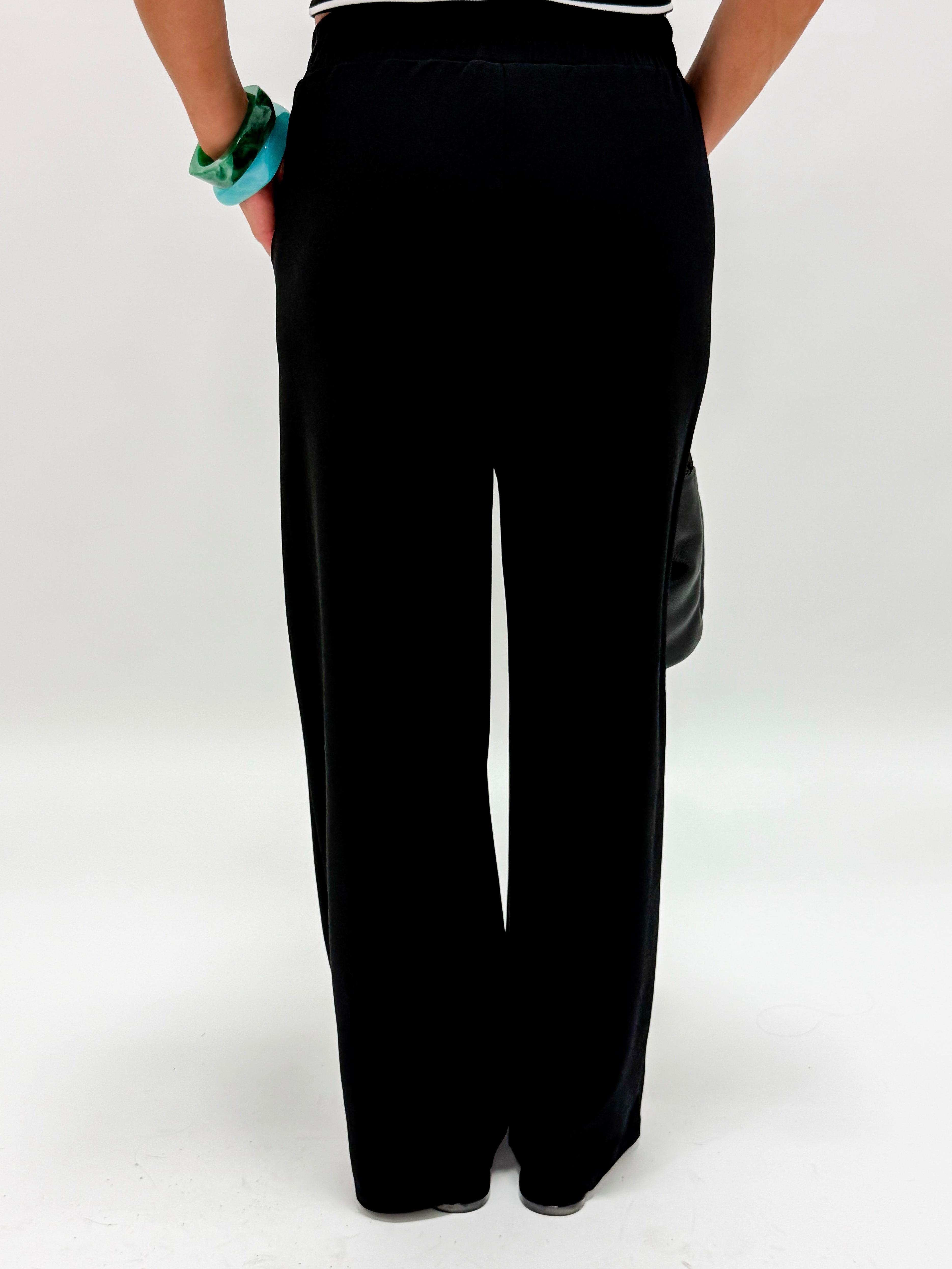 Shawn Crepe Pleated Pants-Black