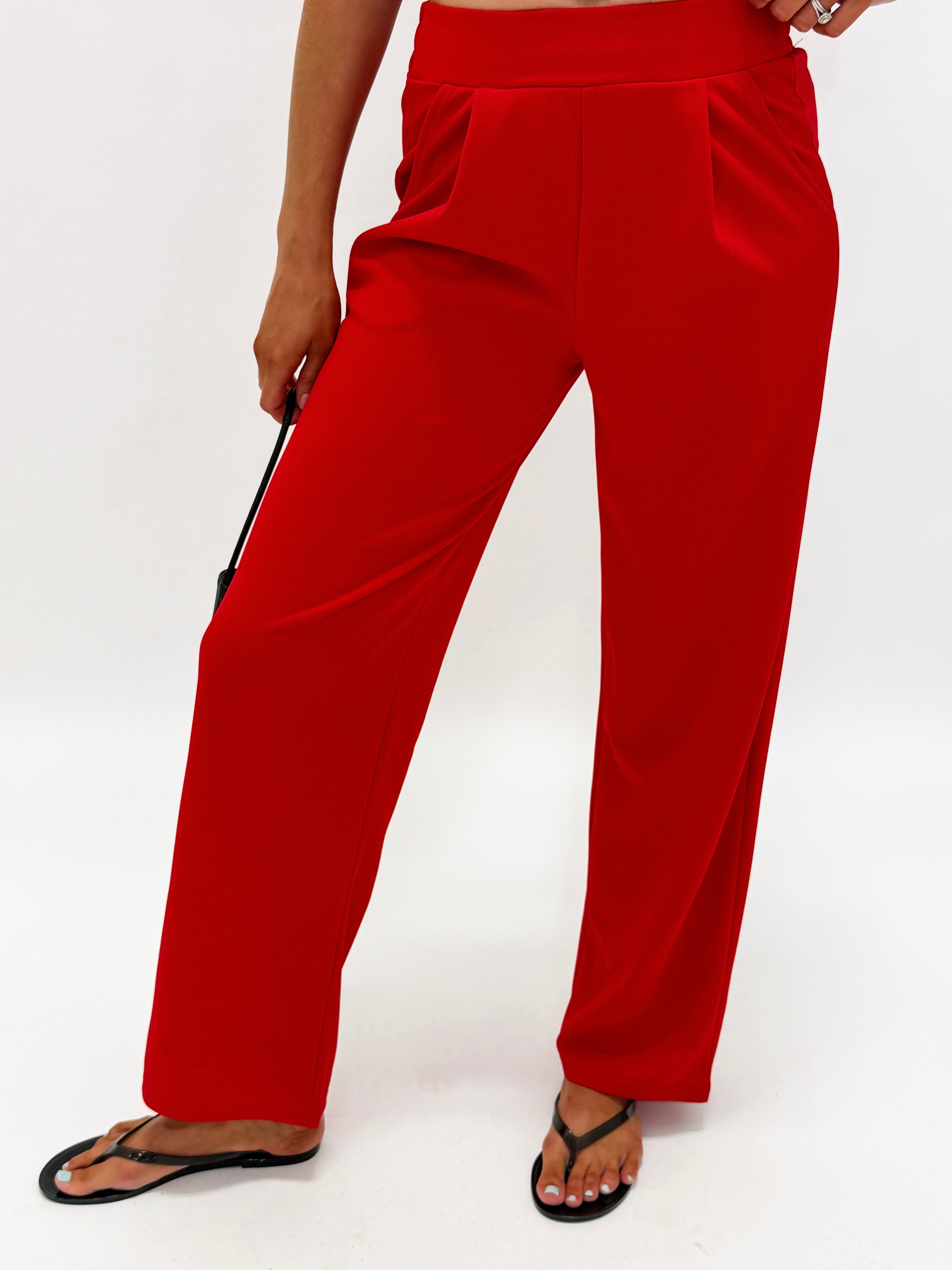 Shawn Crepe Pleated Pants-Red