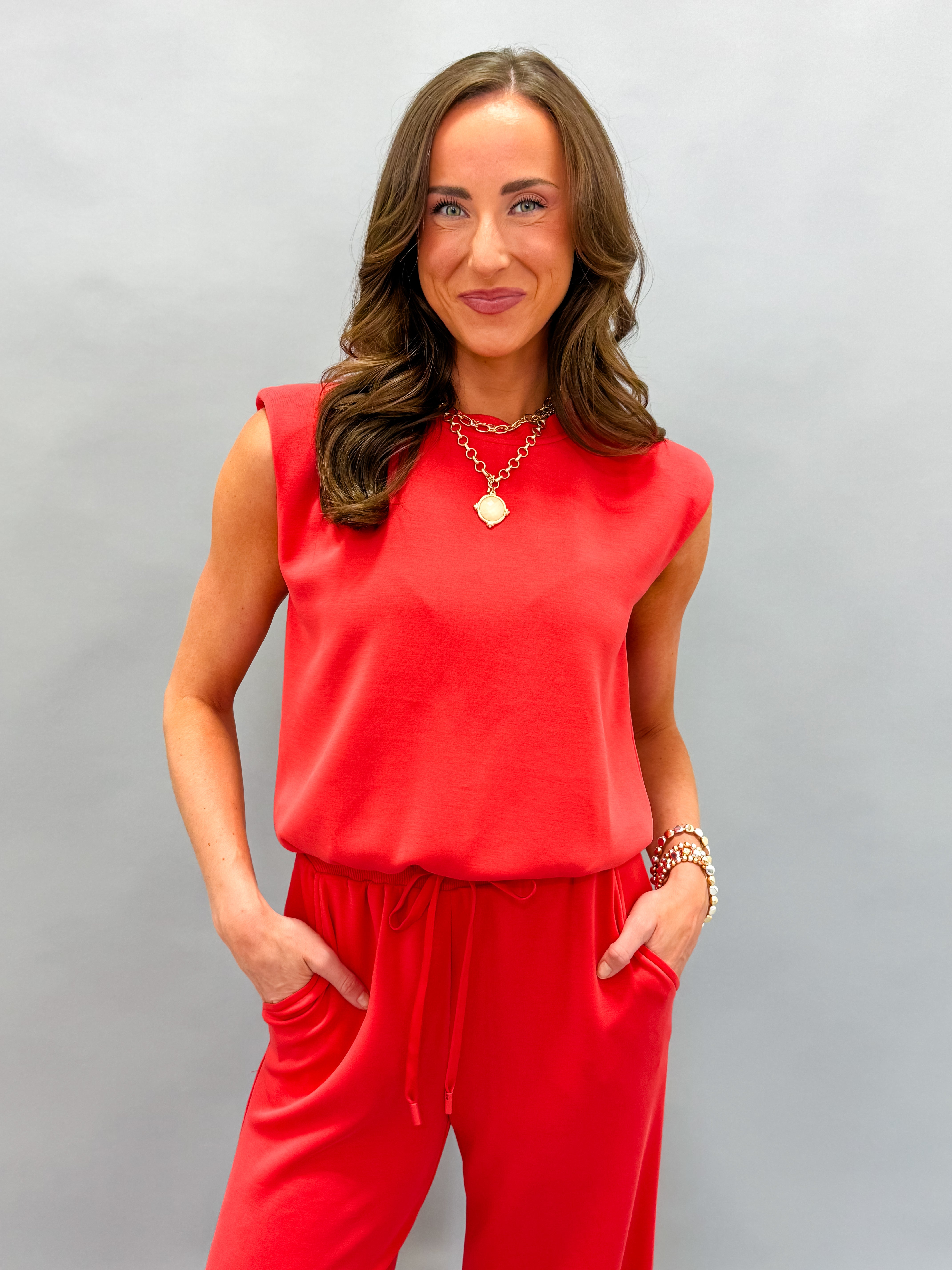 Shayla Modal Sleeveless Muscle Top-Red