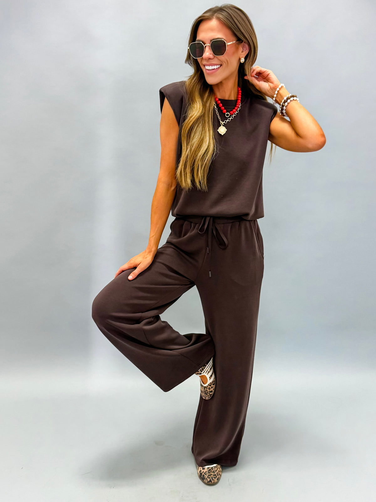 Shayla Modal Wide Leg Pants-Espresso